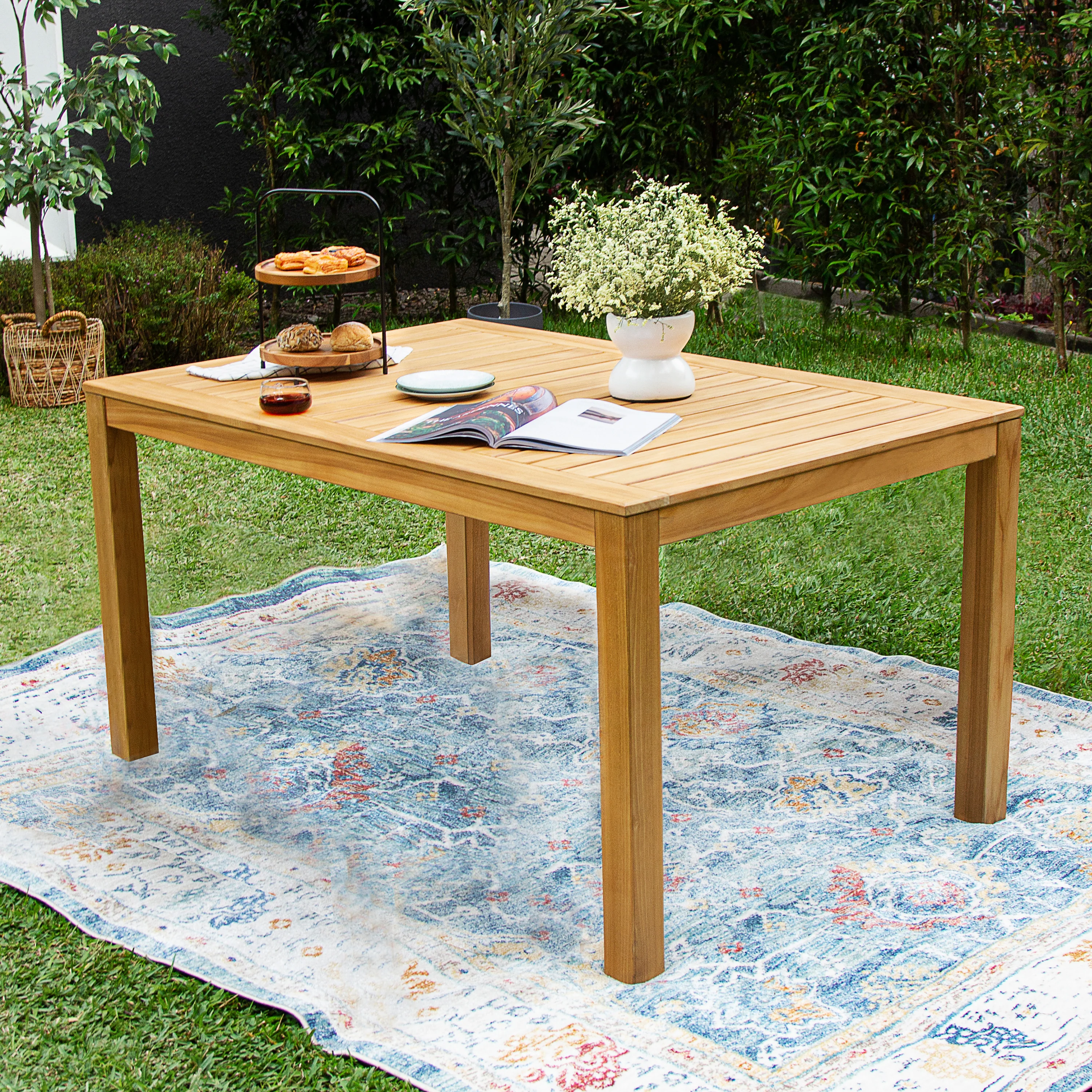 Abbington 4 Piece Teak Wood Outdoor Dining Set with Backless Bench - Image 11