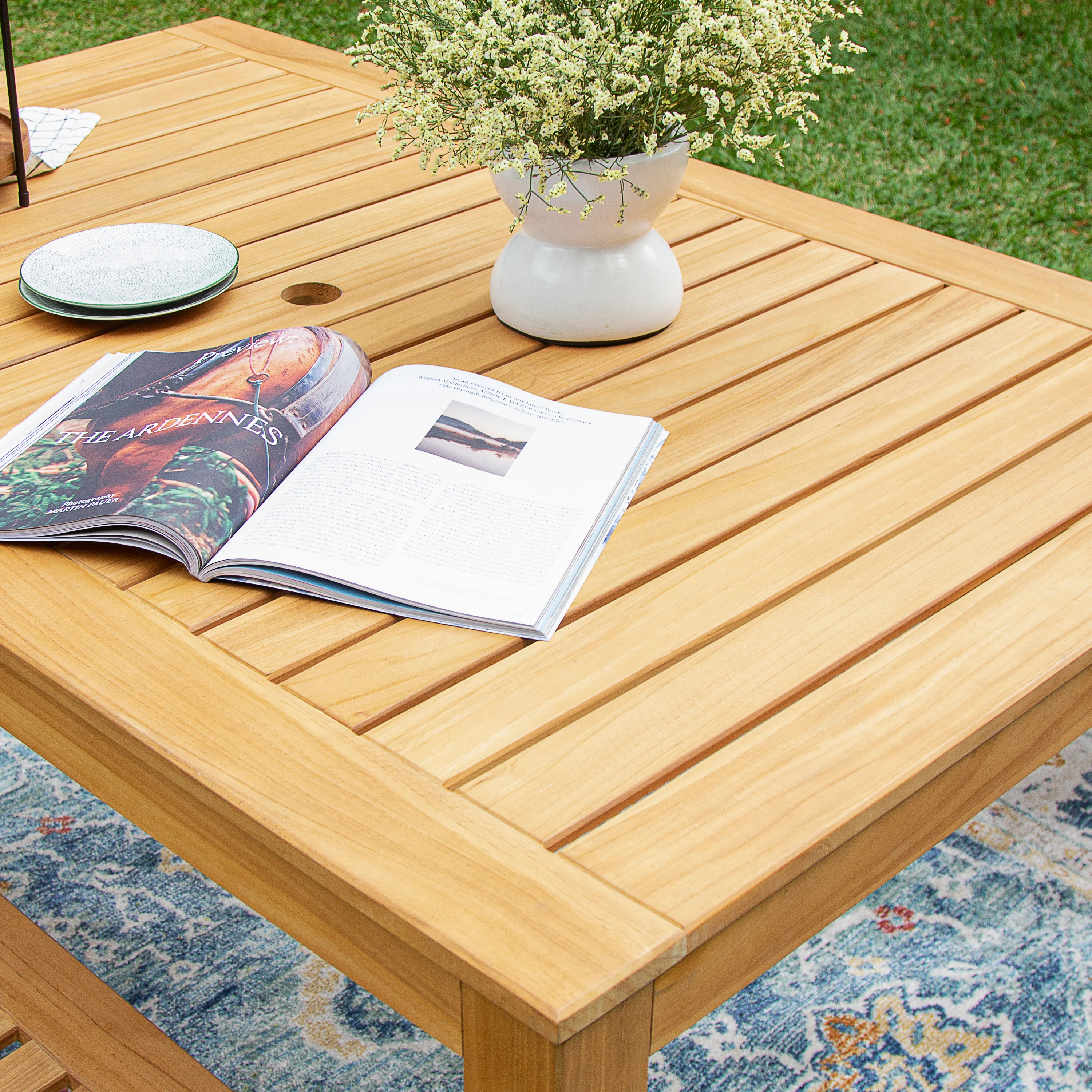 Abbington 4 Piece Teak Wood Outdoor Dining Set with Backless Bench - Image 12