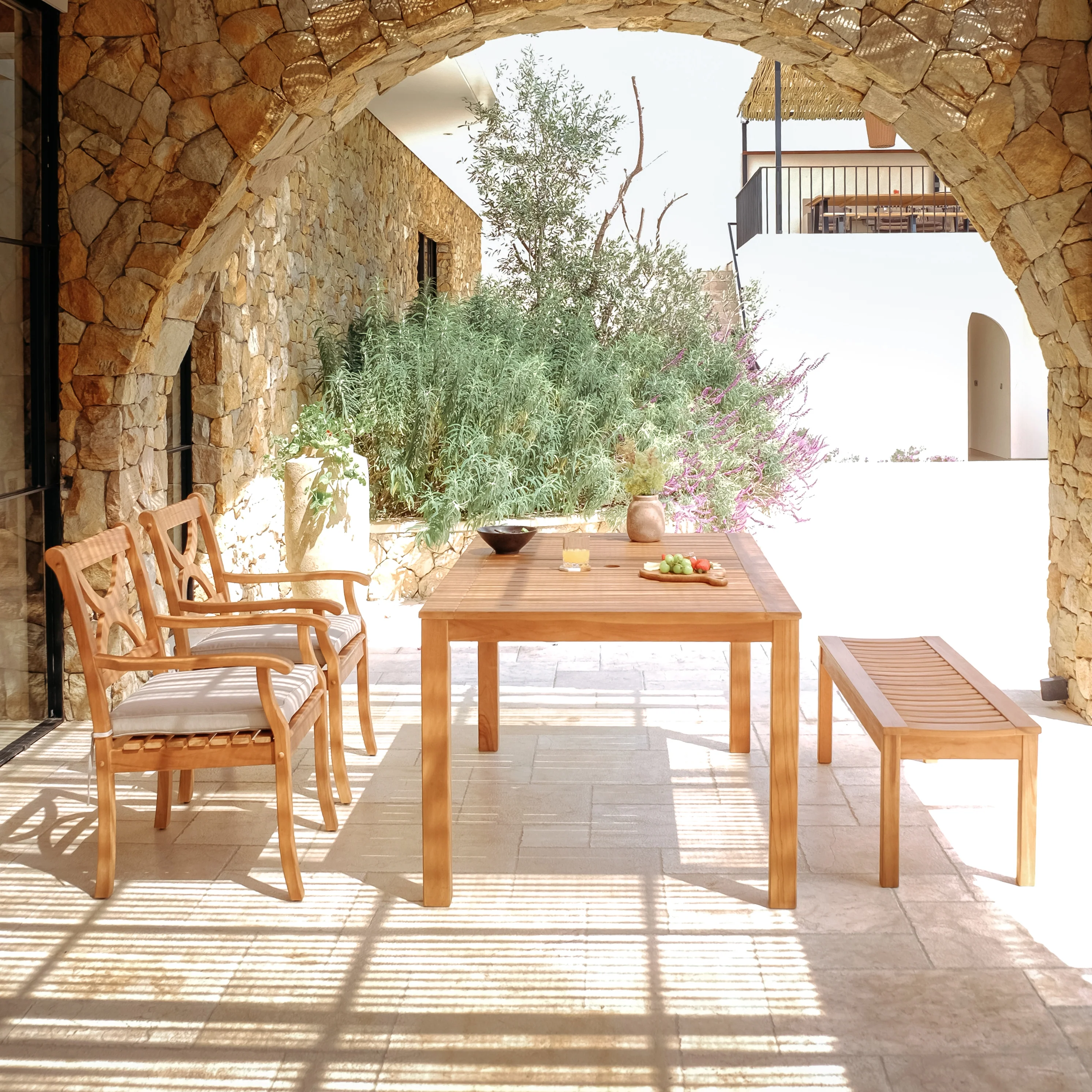 Abbington 4 Piece Teak Wood Outdoor Dining Set with Backless Bench - Image 2