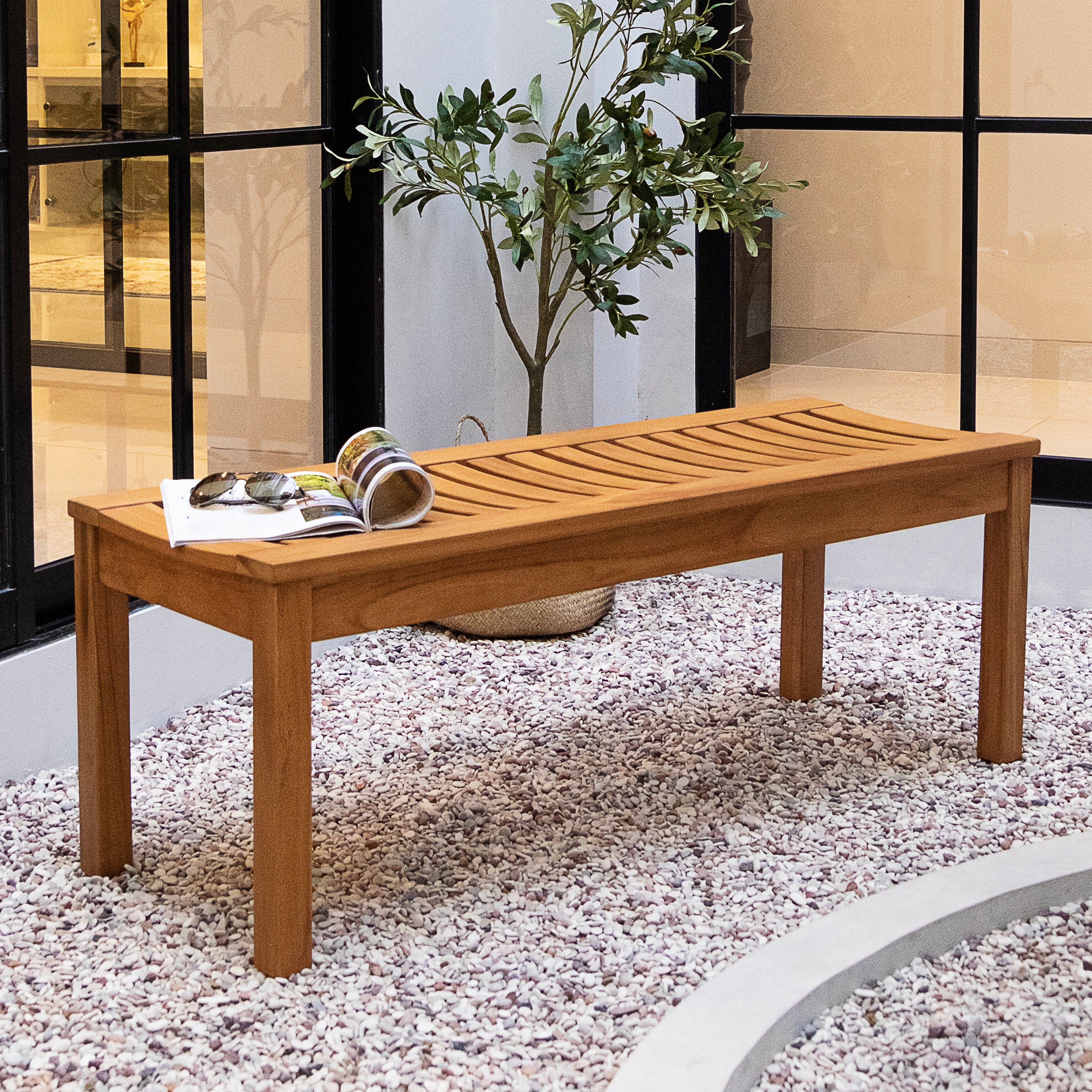 Abbington 4 Piece Teak Wood Outdoor Dining Set with Backless Bench - Image 9
