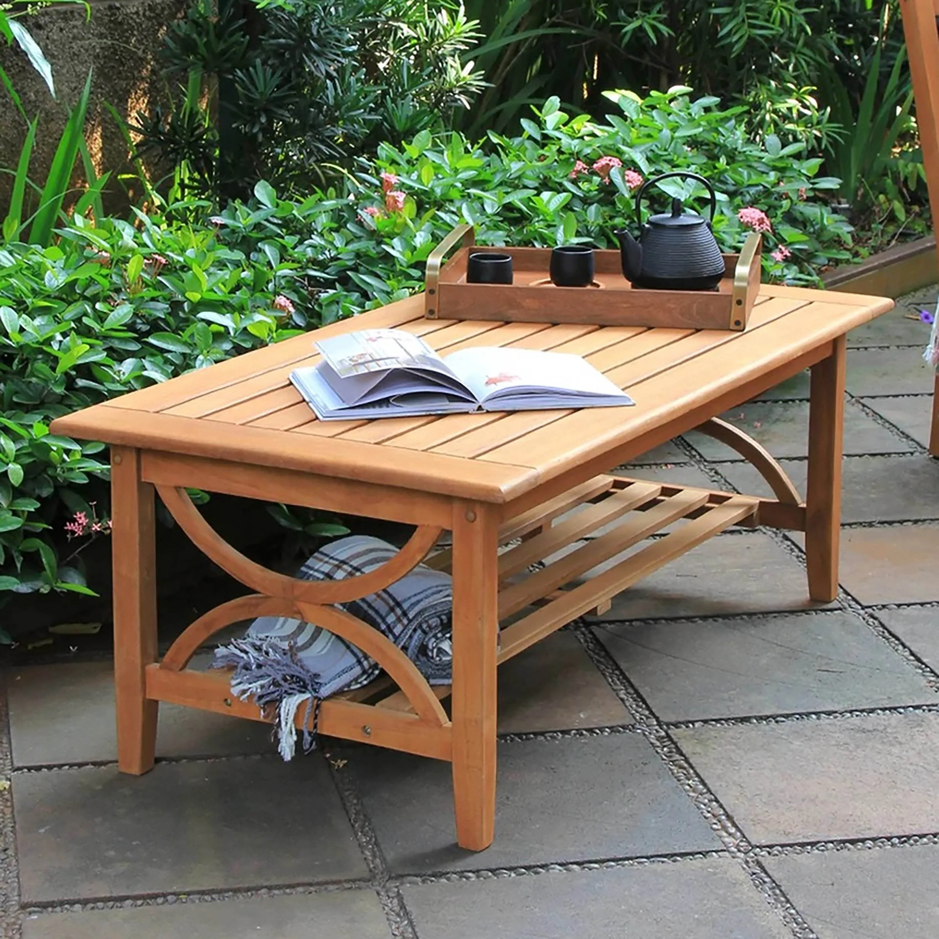 Abbington 4 Piece Teak Wood Patio Conversation Set with Gray Cushion - Image 10
