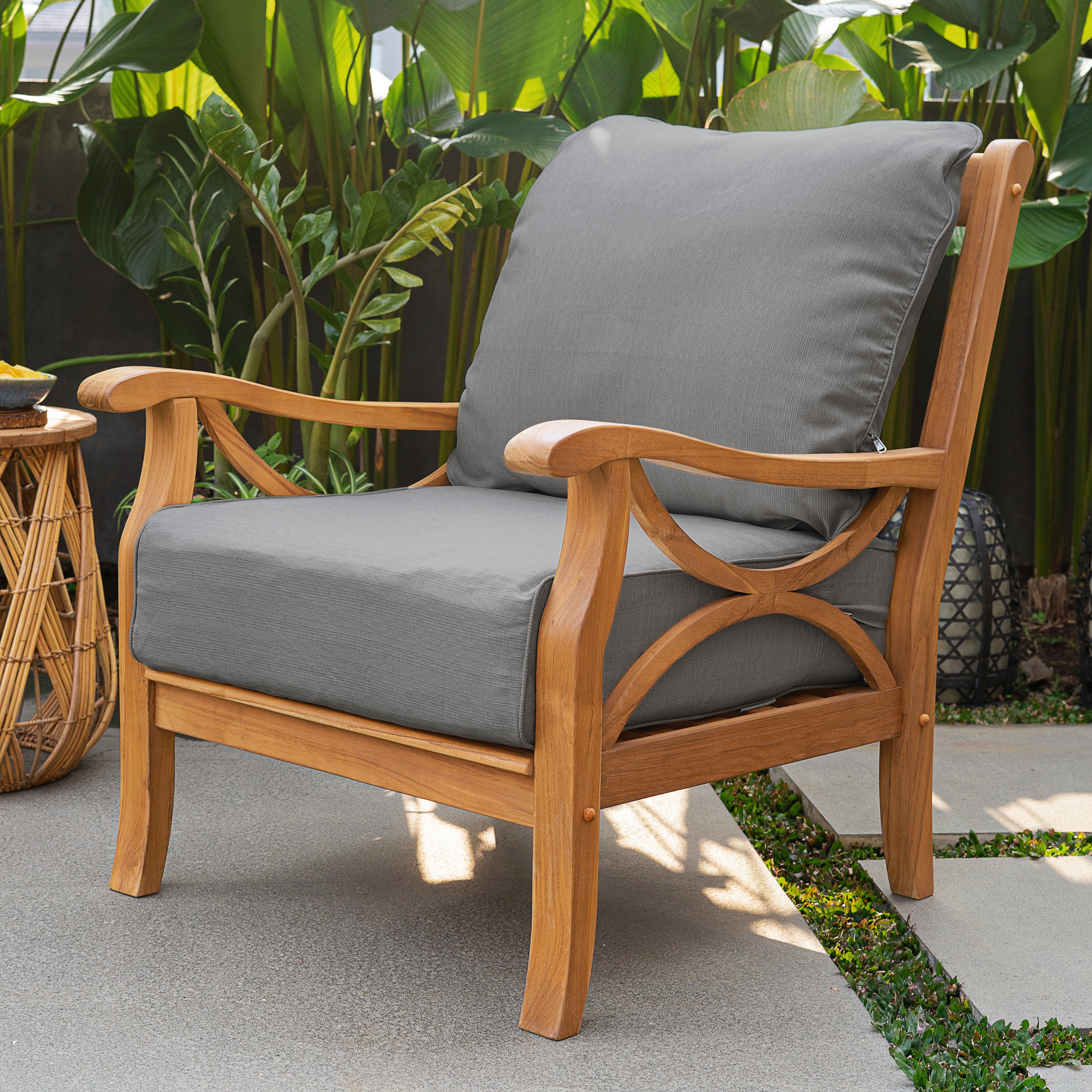 Abbington 4 Piece Teak Wood Patio Conversation Set with Gray Cushion - Image 3