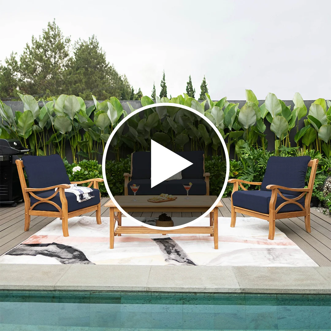 Abbington 4 Piece Teak Wood Patio Conversation Set with Gray Cushion - Image 5