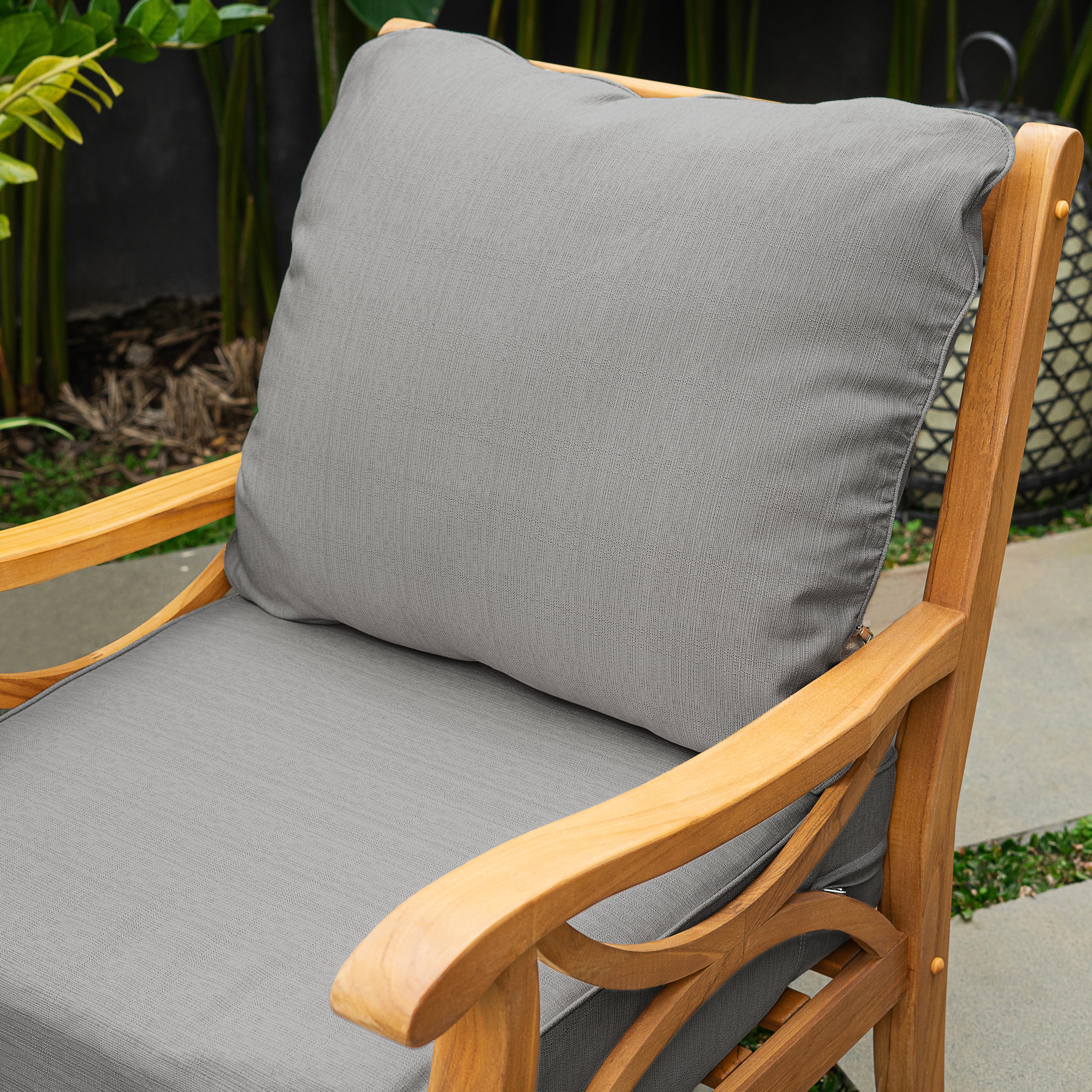 Abbington 4 Piece Teak Wood Patio Conversation Set with Gray Cushion - Image 6