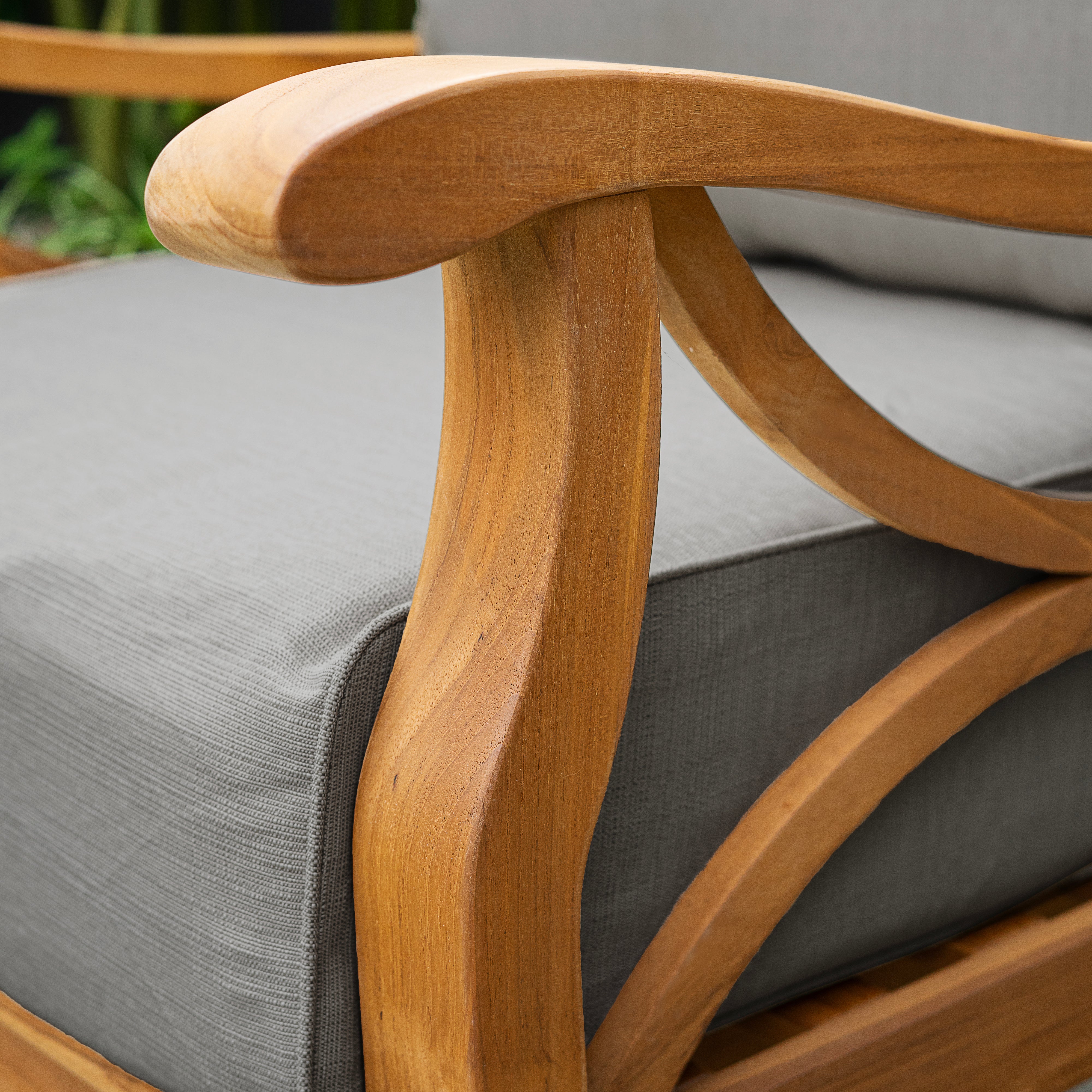 Abbington 4 Piece Teak Wood Patio Conversation Set with Gray Cushion - Image 7