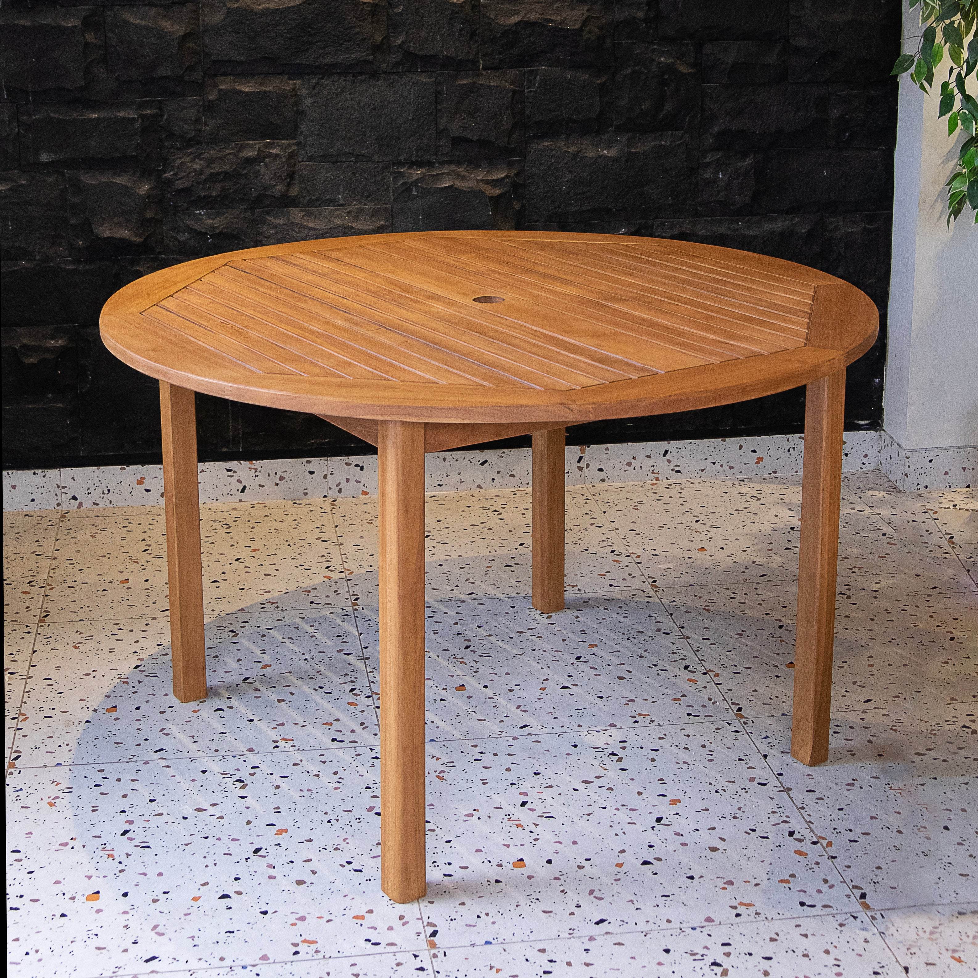 Abbington Teak Wood 5 Pieces Outdoor Dining Set with Round Dining Table - Image 11