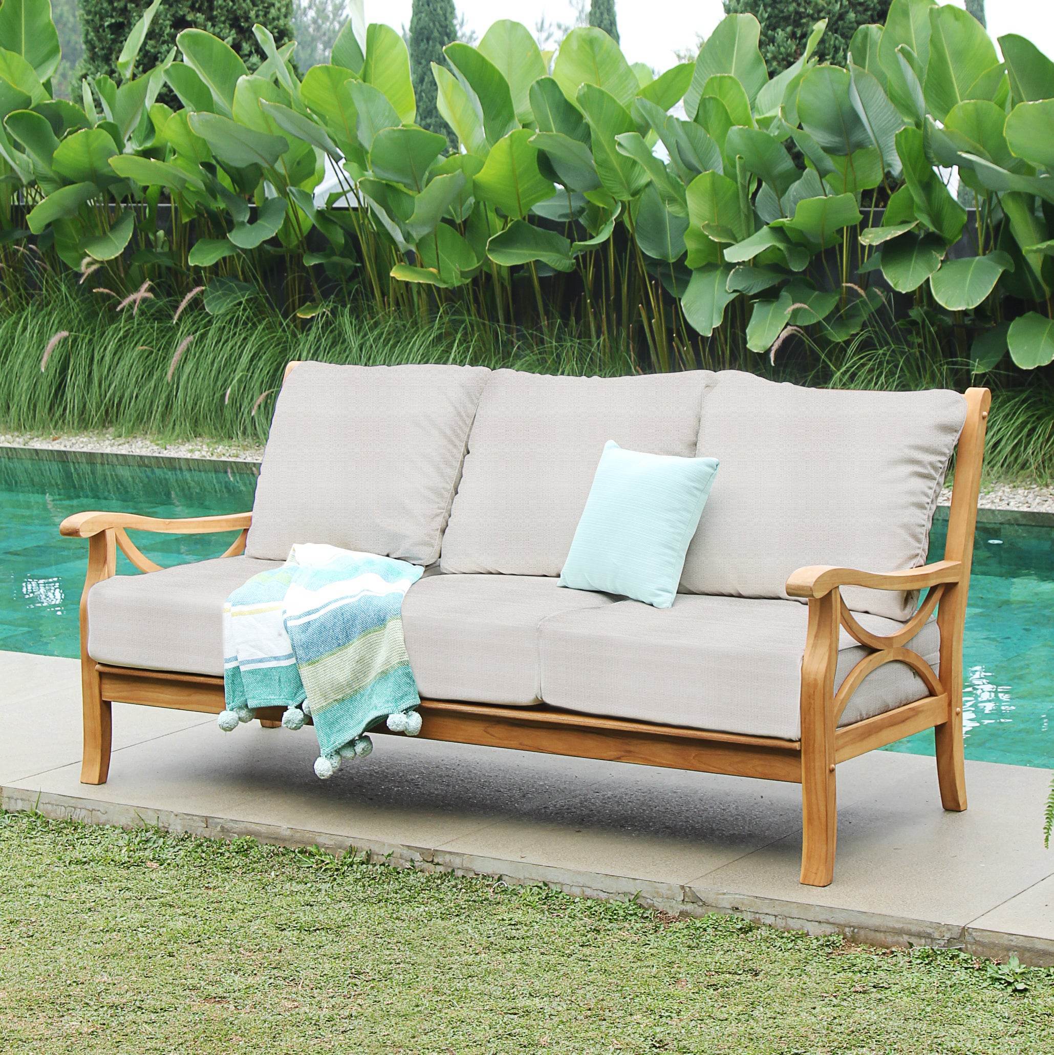 Abbington Teak Wood 5 Piece Patio Conversation Set with Beige Cushion - Image 7