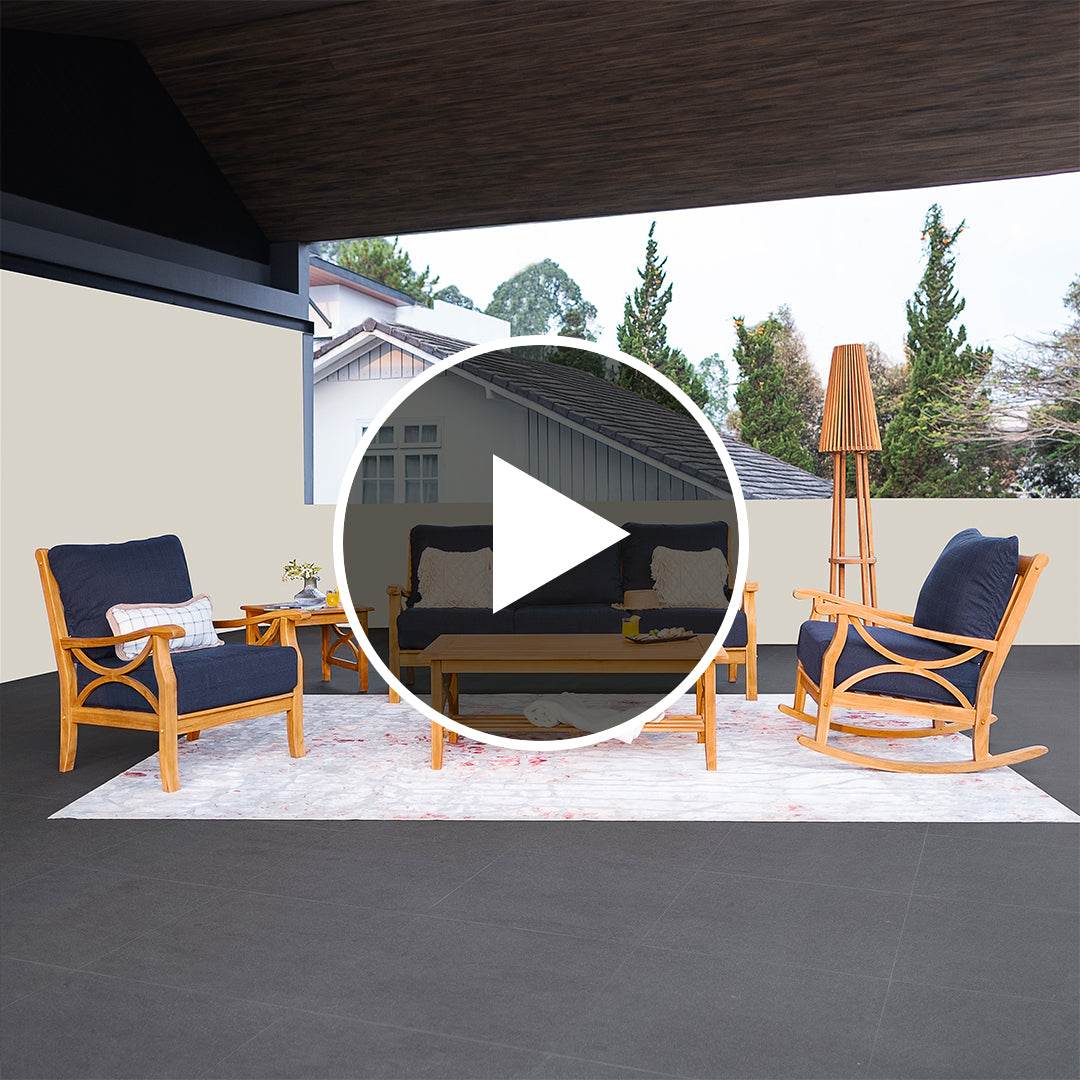 Abbington 5 Pieces Teak Wood Patio Conversation Set with Navy Cushion - Image 5
