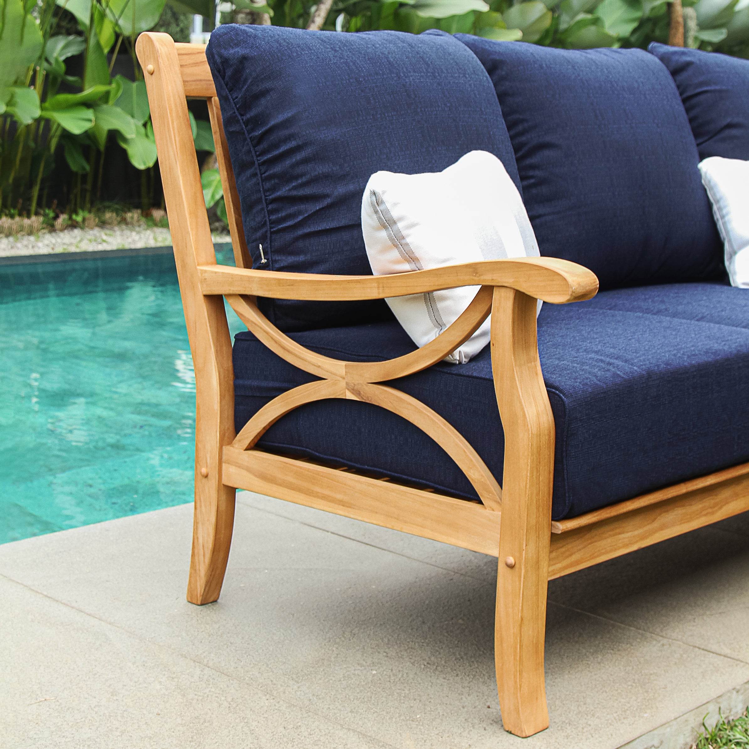 Abbington 5 Pieces Teak Wood Patio Conversation Set with Navy Cushion - Image 8