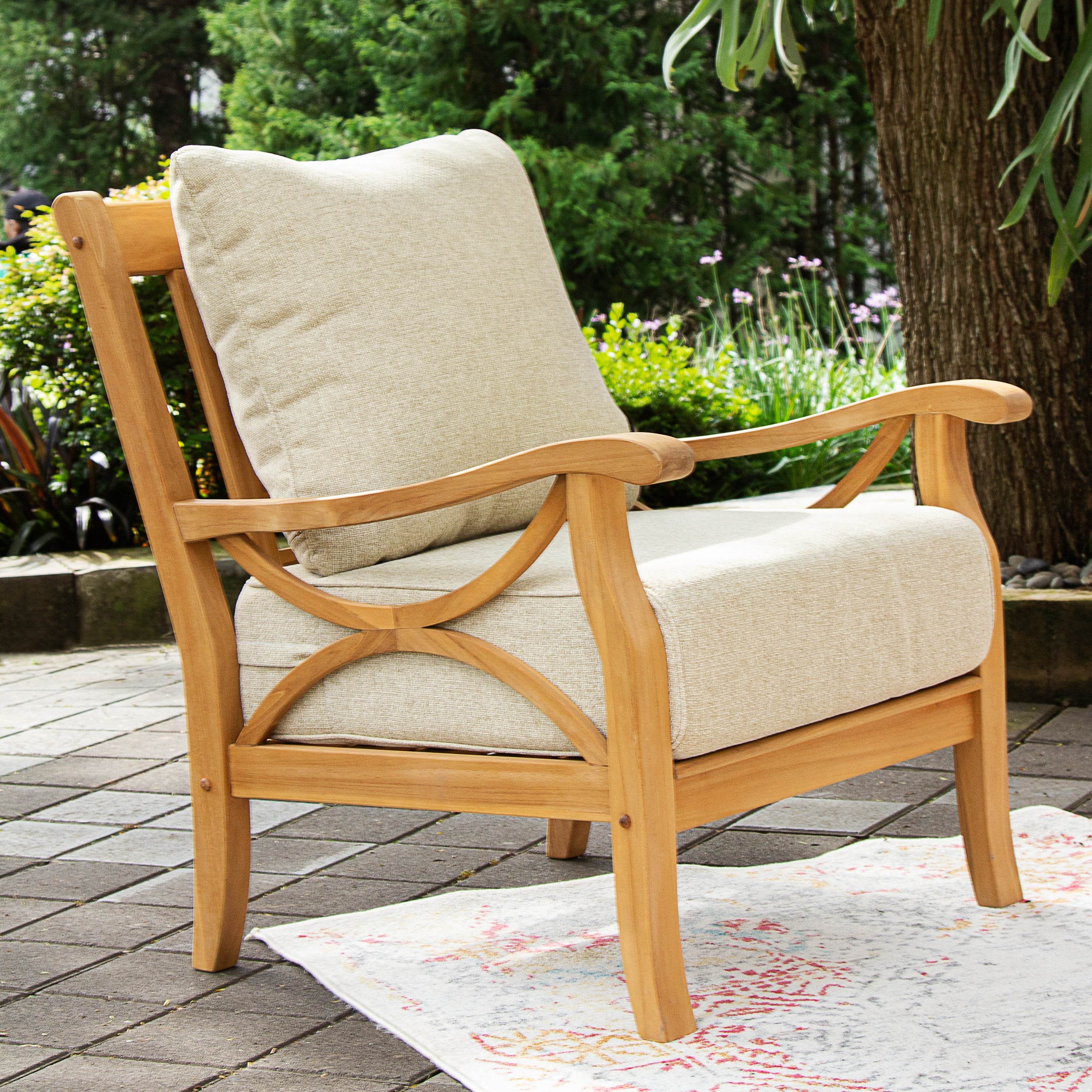 Abbington 5 Pieces Teak Wood Patio Conversation Set with Tan Cushion - Image 6