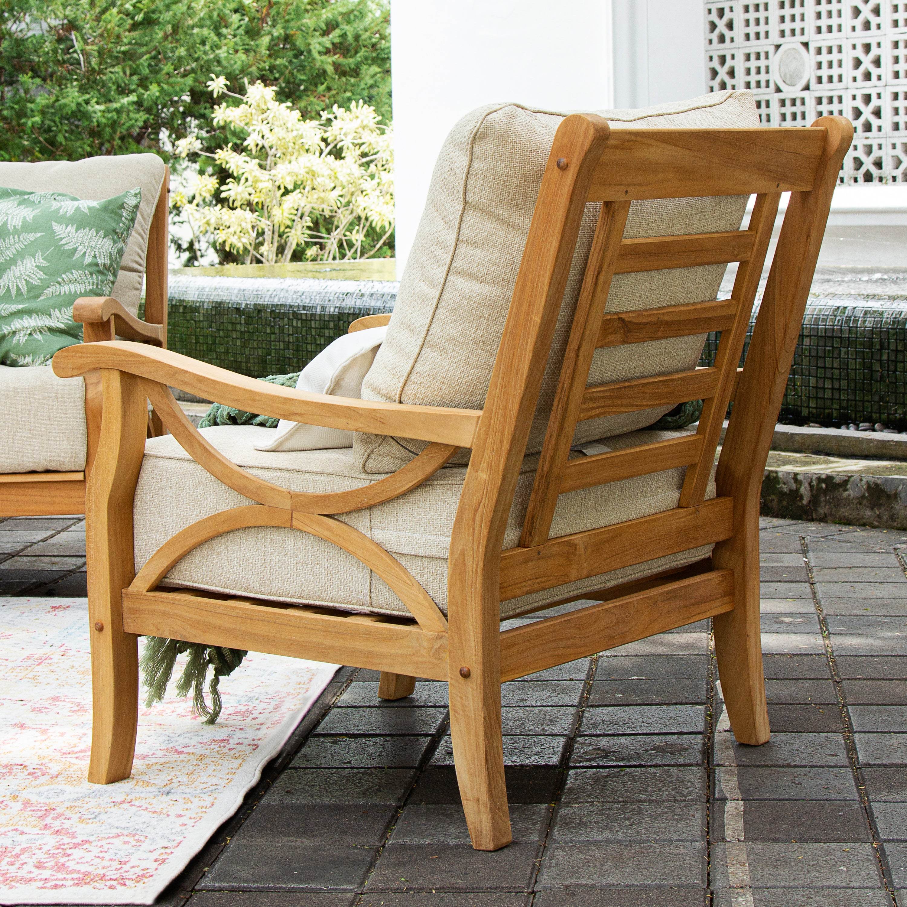 Abbington 5 Pieces Teak Wood Patio Conversation Set with Tan Cushion - Image 7