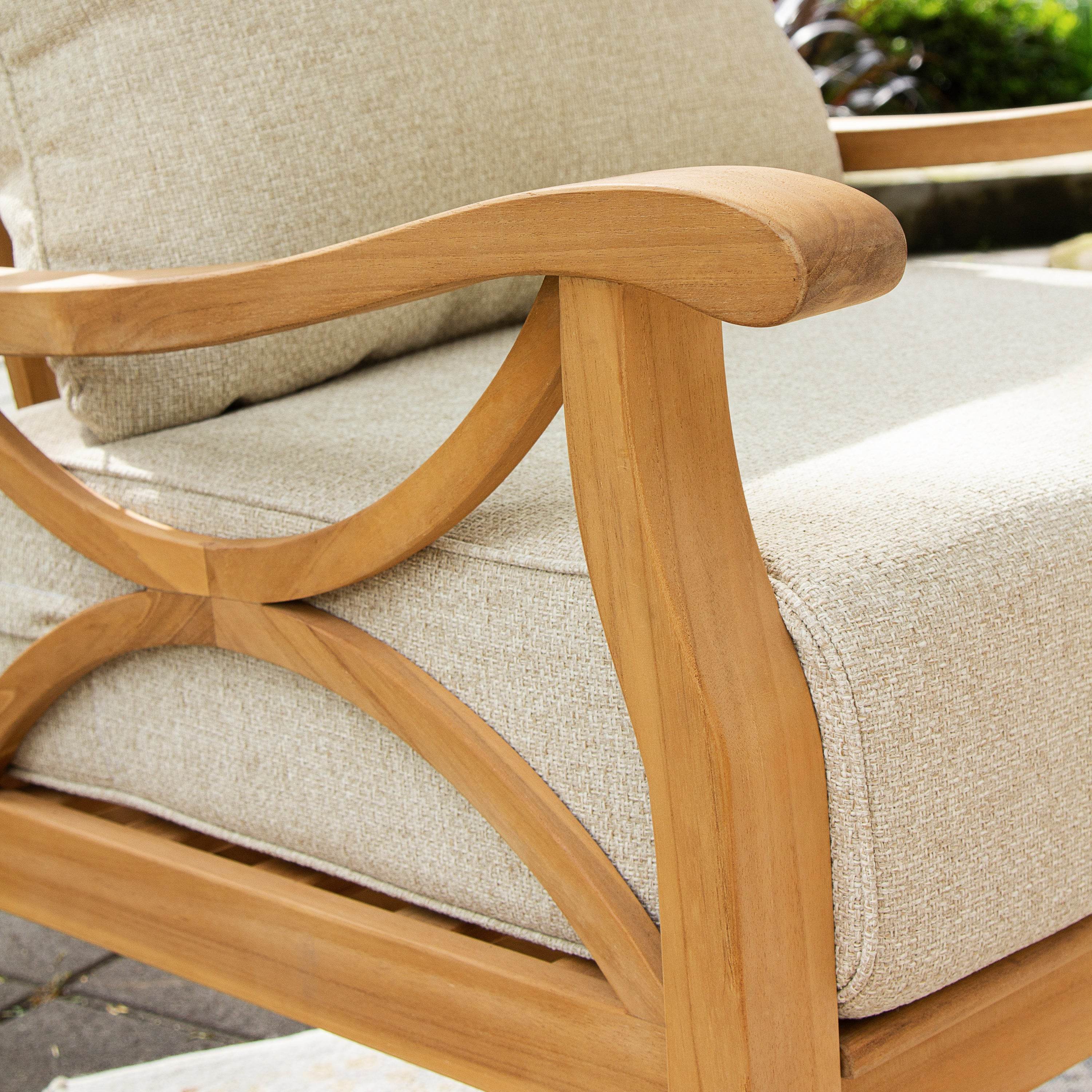 Abbington 5 Pieces Teak Wood Patio Conversation Set with Tan Cushion - Image 8