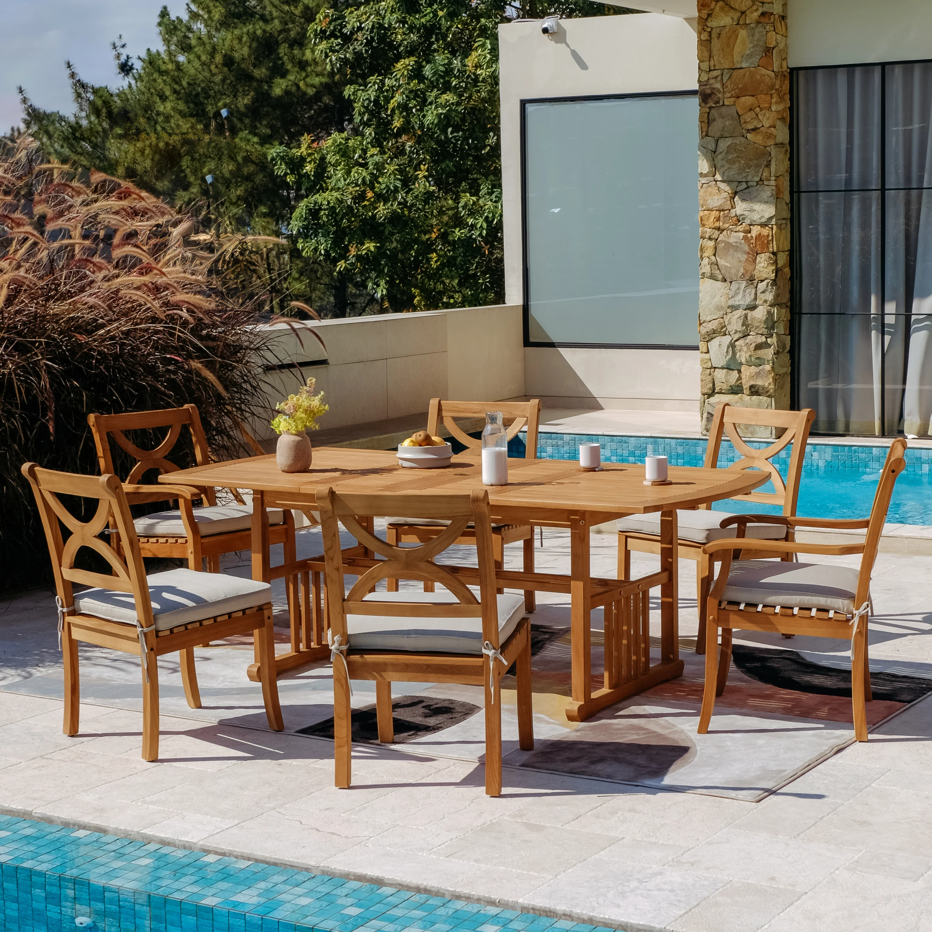 Abbington 7 Piece Teak Wood Outdoor Dining Set - Image 2