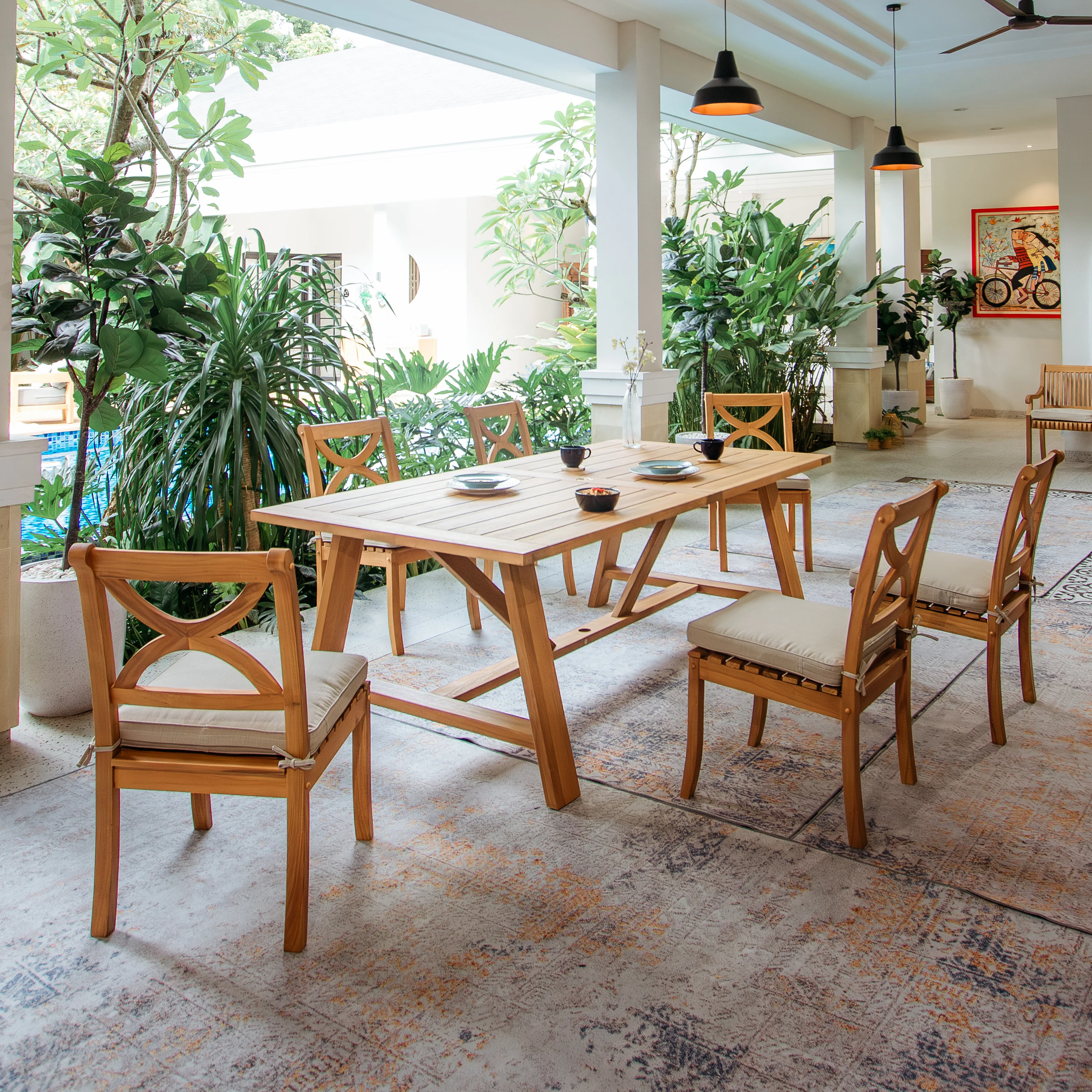 Abbington 7 Pieces Teak Wood Outdoor Dining Set - Image 2