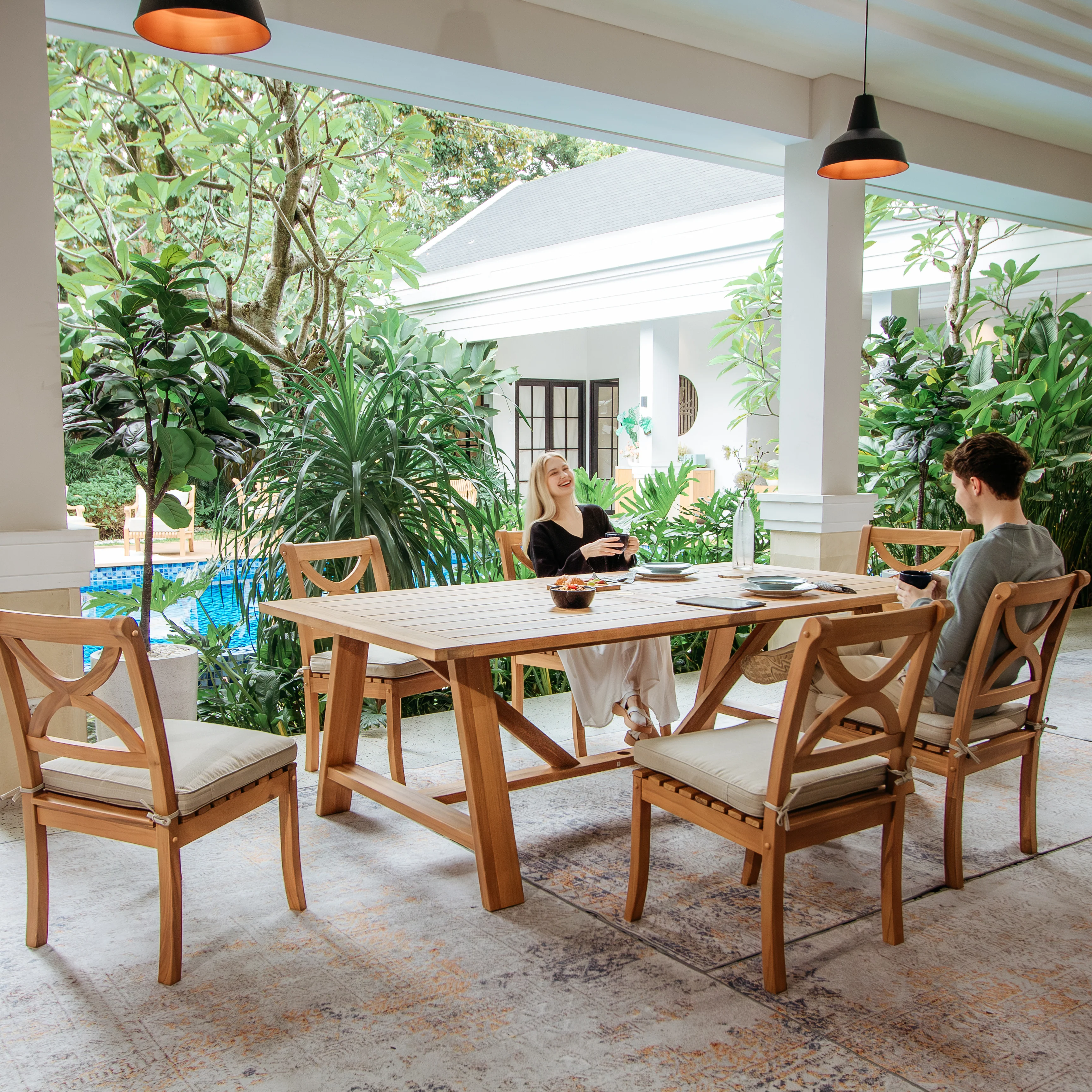 Abbington 7 Pieces Teak Wood Outdoor Dining Set - Image 4