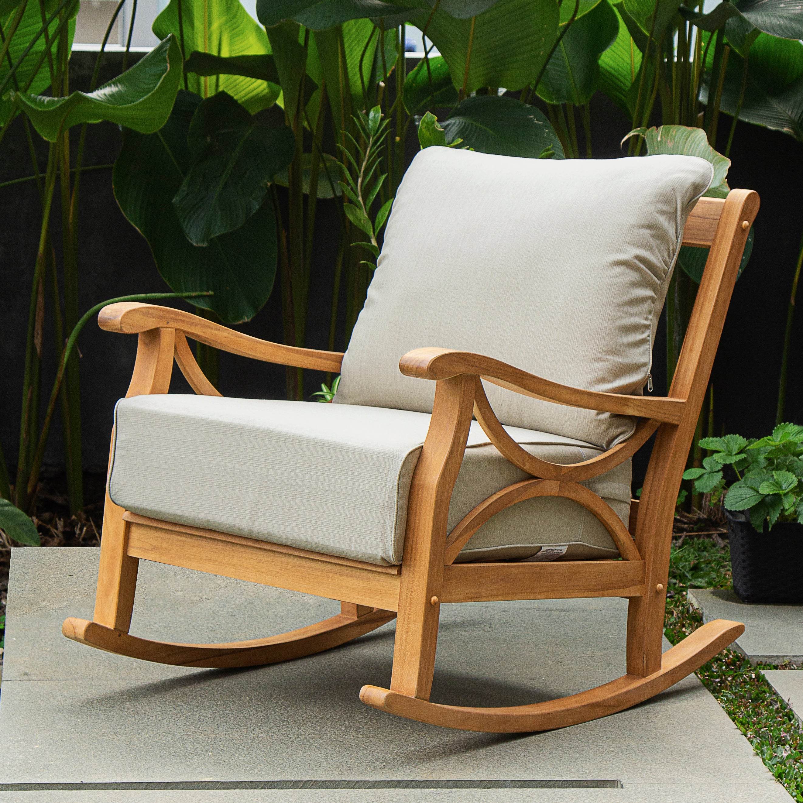Abbington Solid Teak Wood 4 Piece Outdoor Conversation Set with Beige Cushion - Image 3