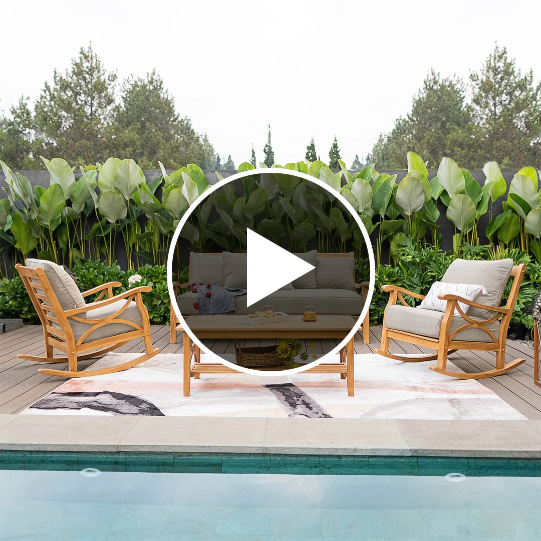 Abbington Solid Teak Wood 4 Piece Outdoor Conversation Set with Beige Cushion - Image 5