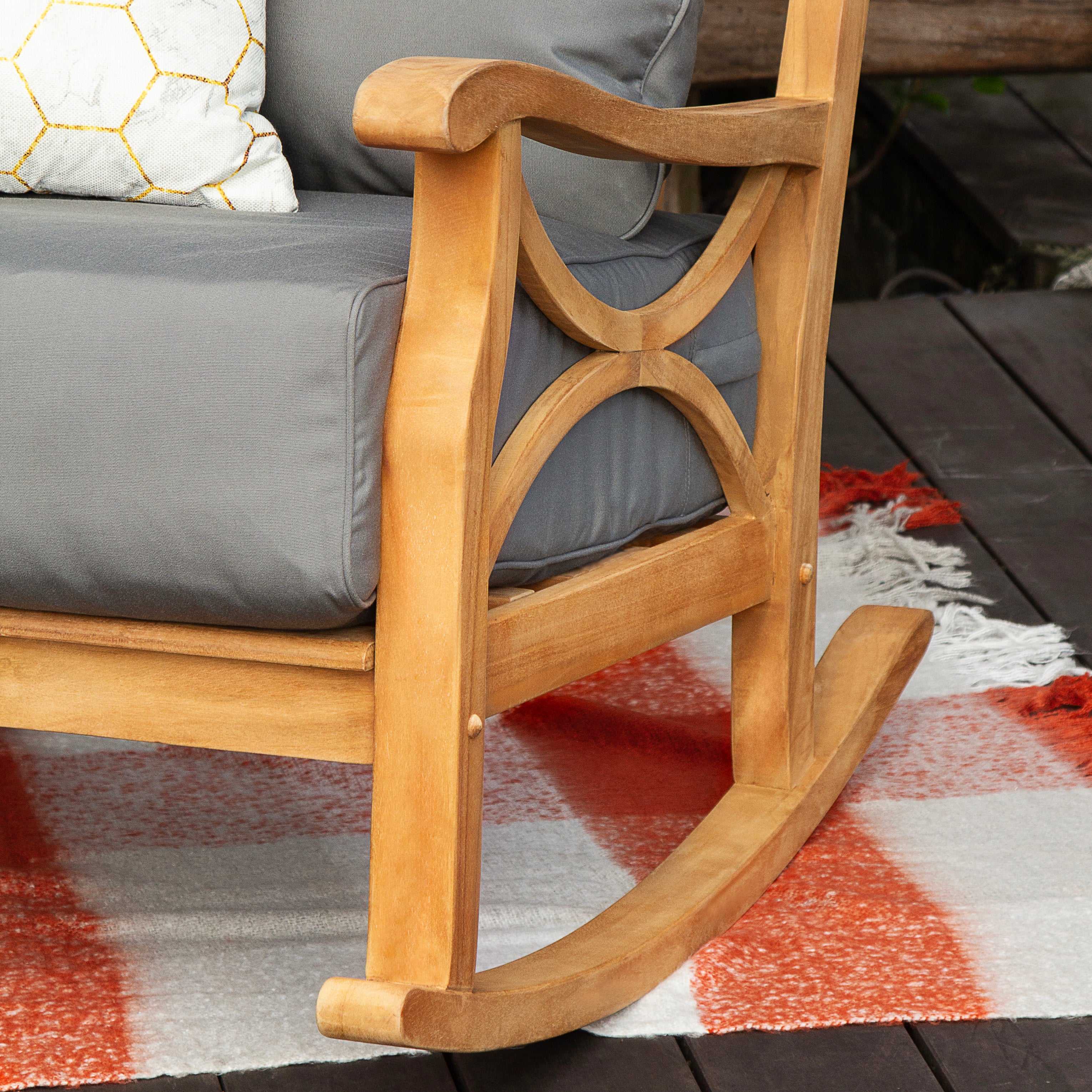 Abbington Solid Teak Wood 4 Piece Outdoor Conversation Set with Gray Cushion - Image 10