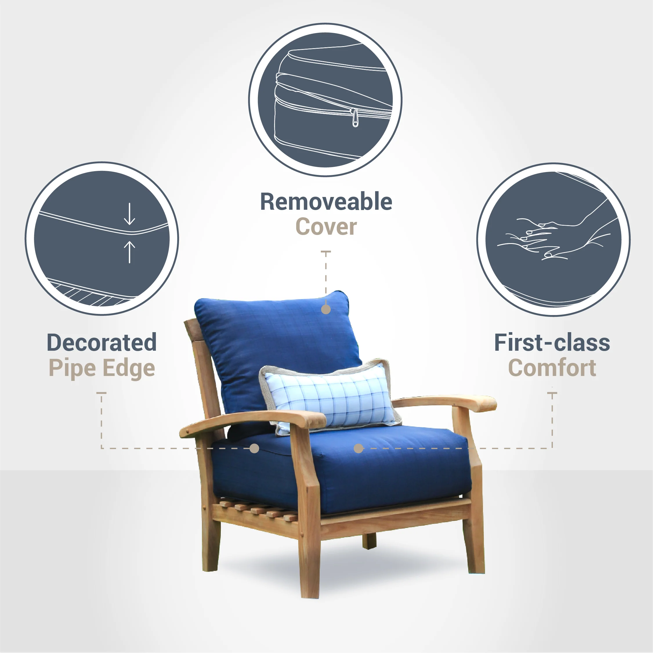 Caterina Teak Wood 7 Piece Patio Conversation Set with Beige Cushion - Image 4