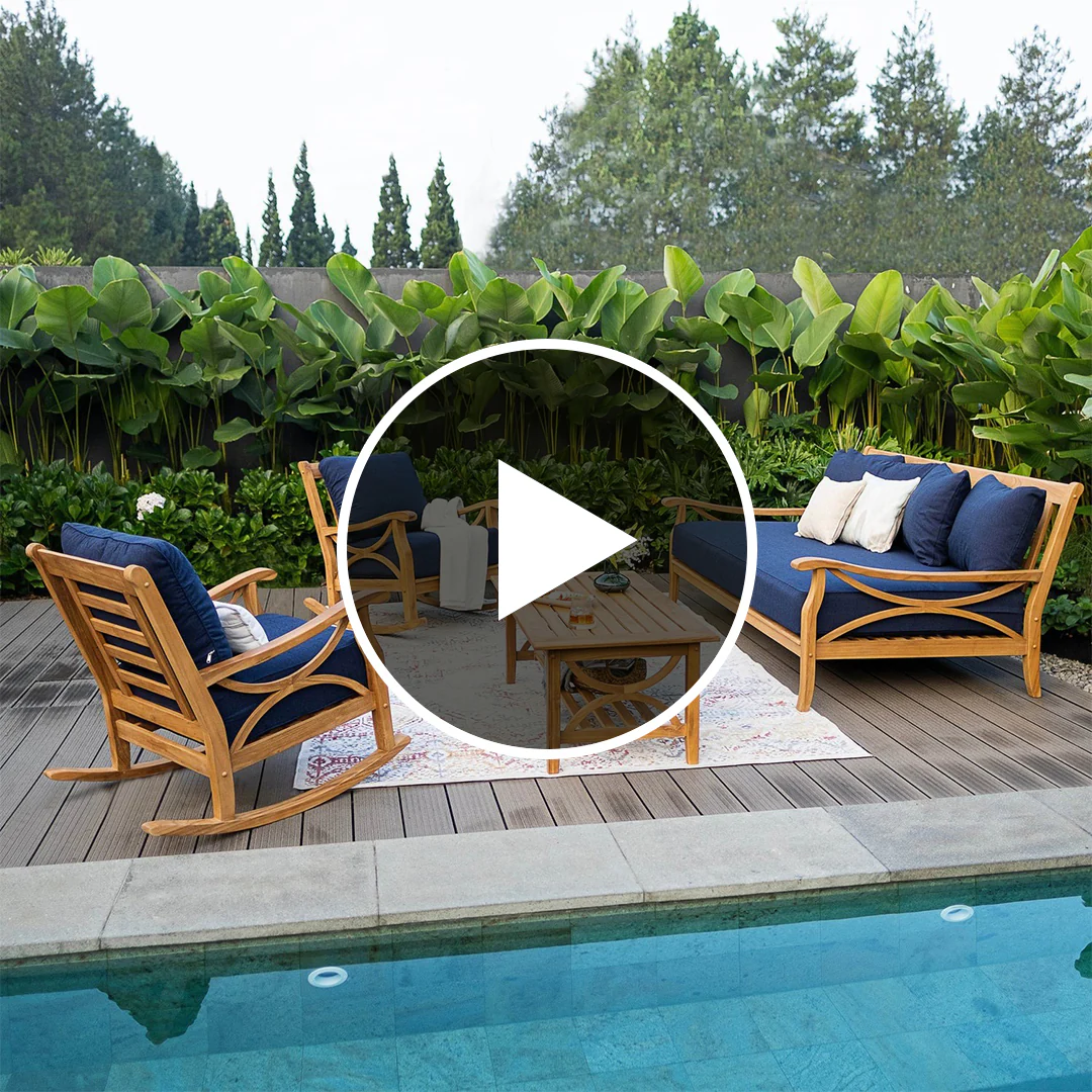Abbington Solid Teak Wood 4 Piece Outdoor Conversation Set with Gray Cushion - Image 5