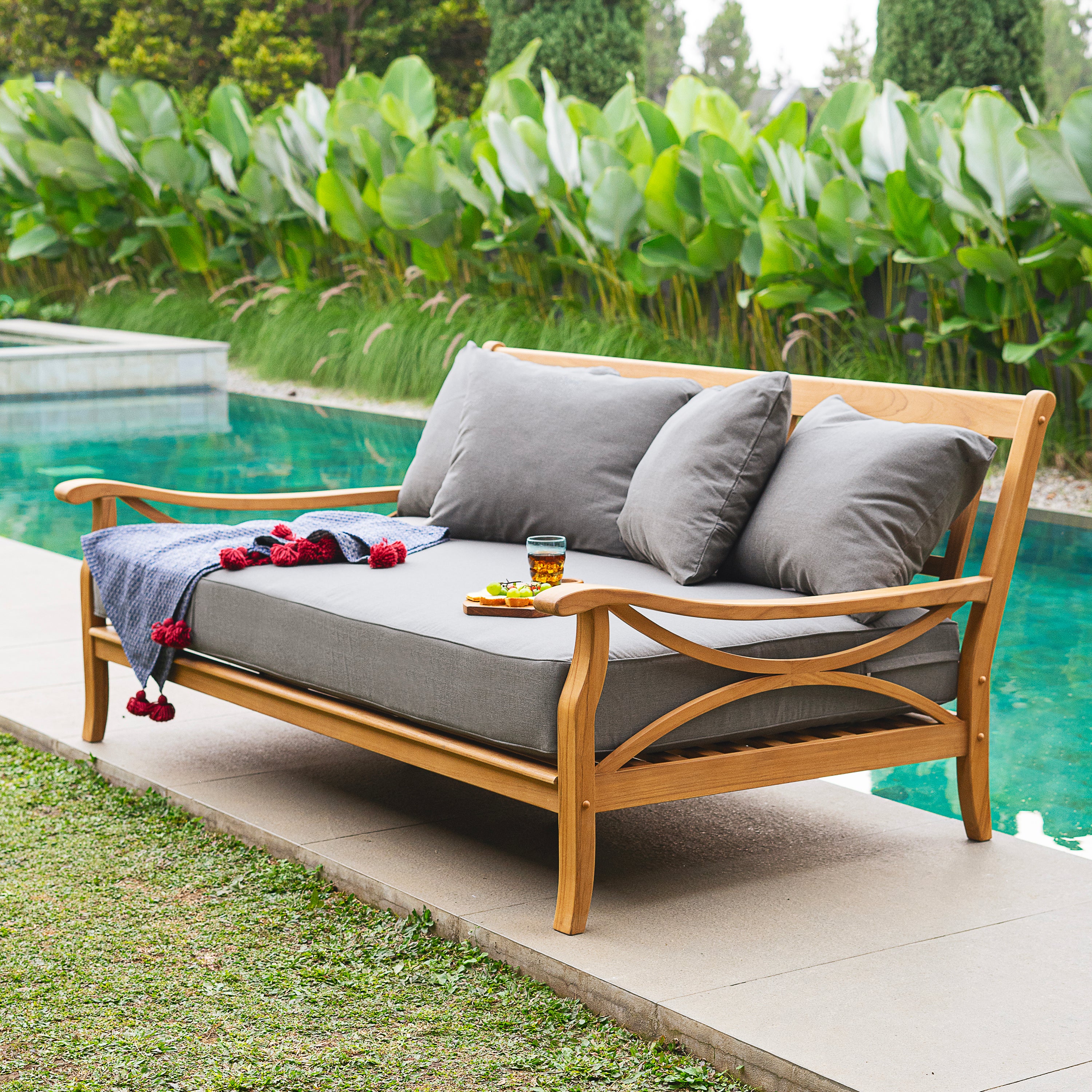 Abbington Solid Teak Wood 4 Piece Outdoor Conversation Set with Gray Cushion - Image 7