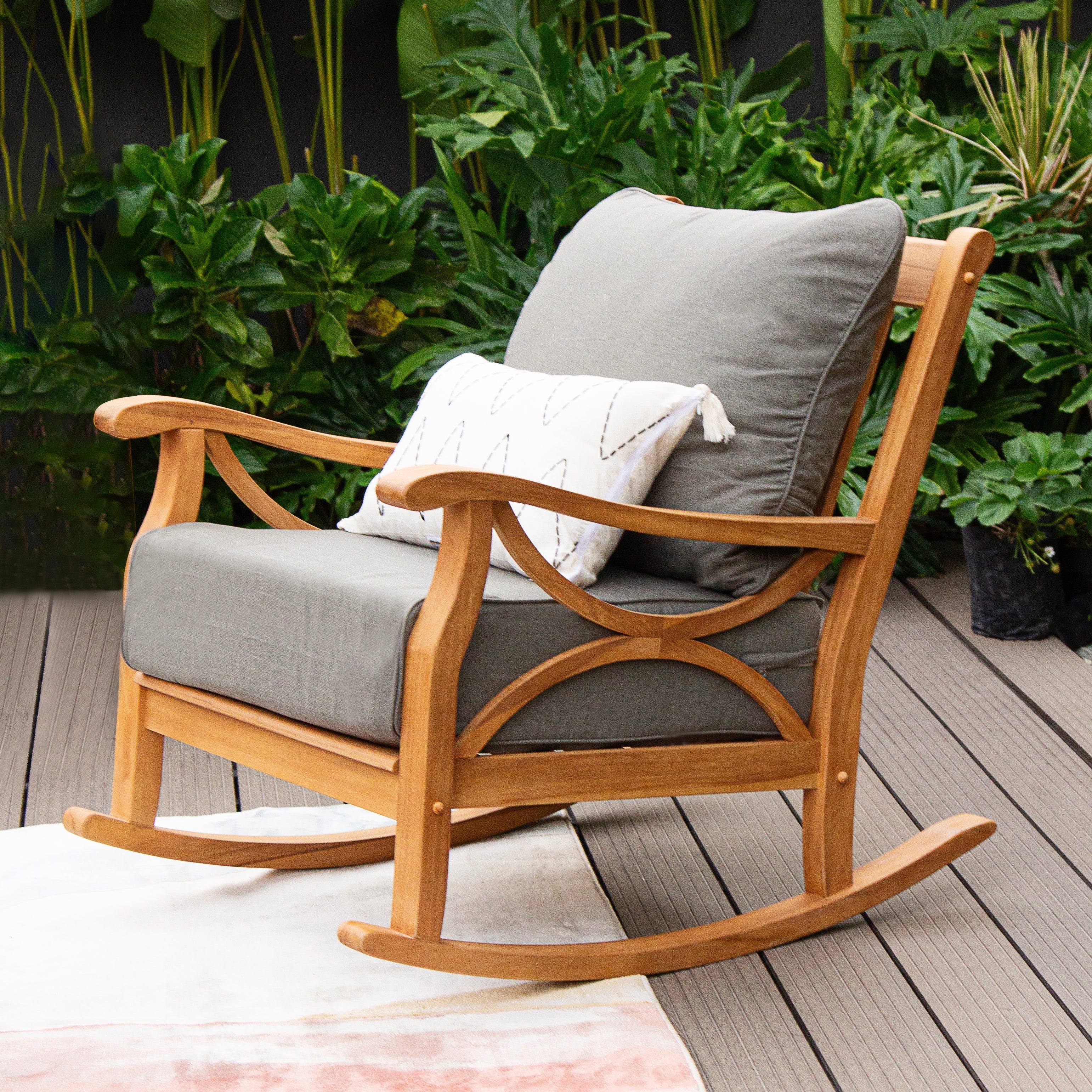 Abbington Solid Teak Wood 4 Piece Outdoor Conversation Set with Gray Cushion - Image 9