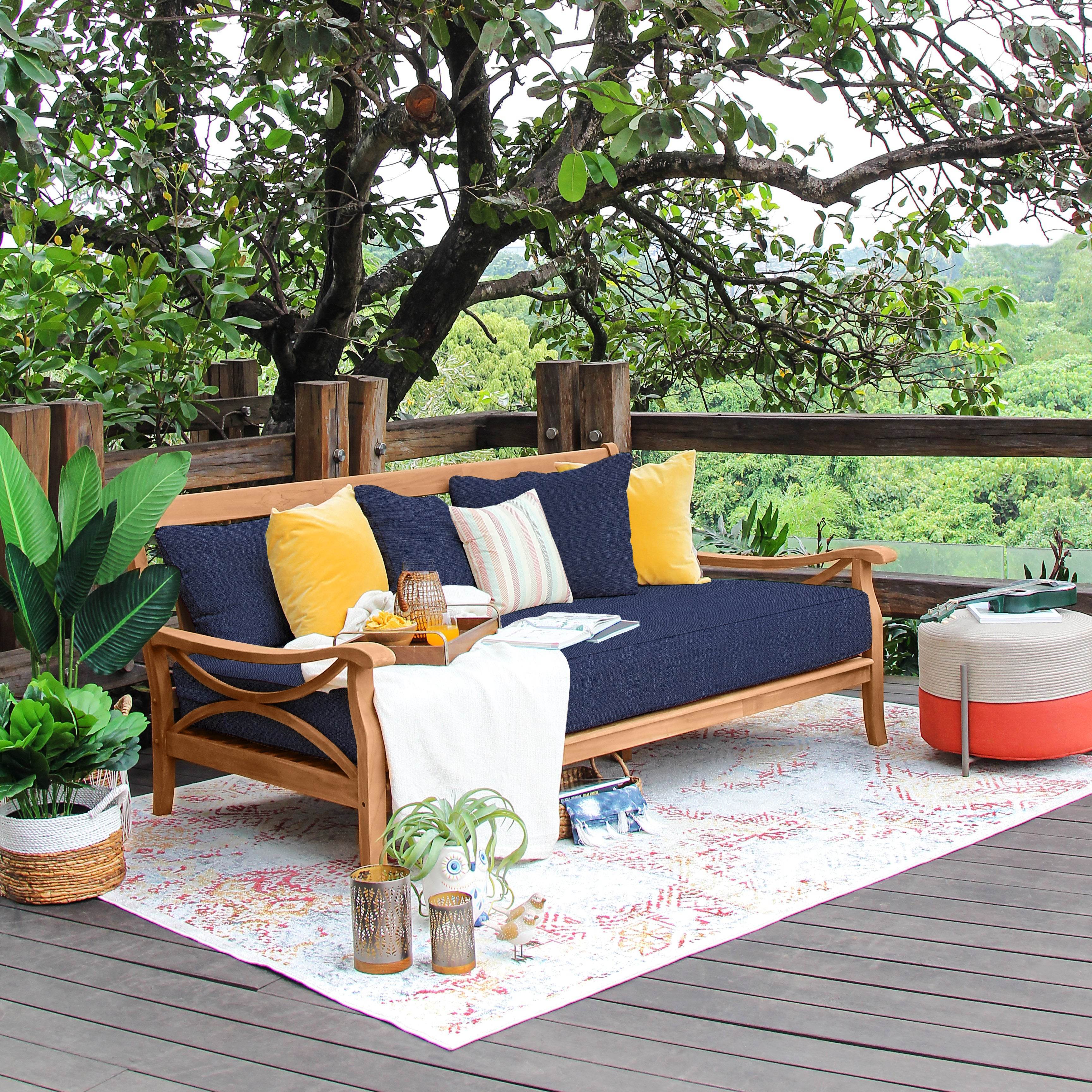 Abbington Solid Teak Wood 4 Piece Outdoor Conversation Set with Navy Cushion - Image 2
