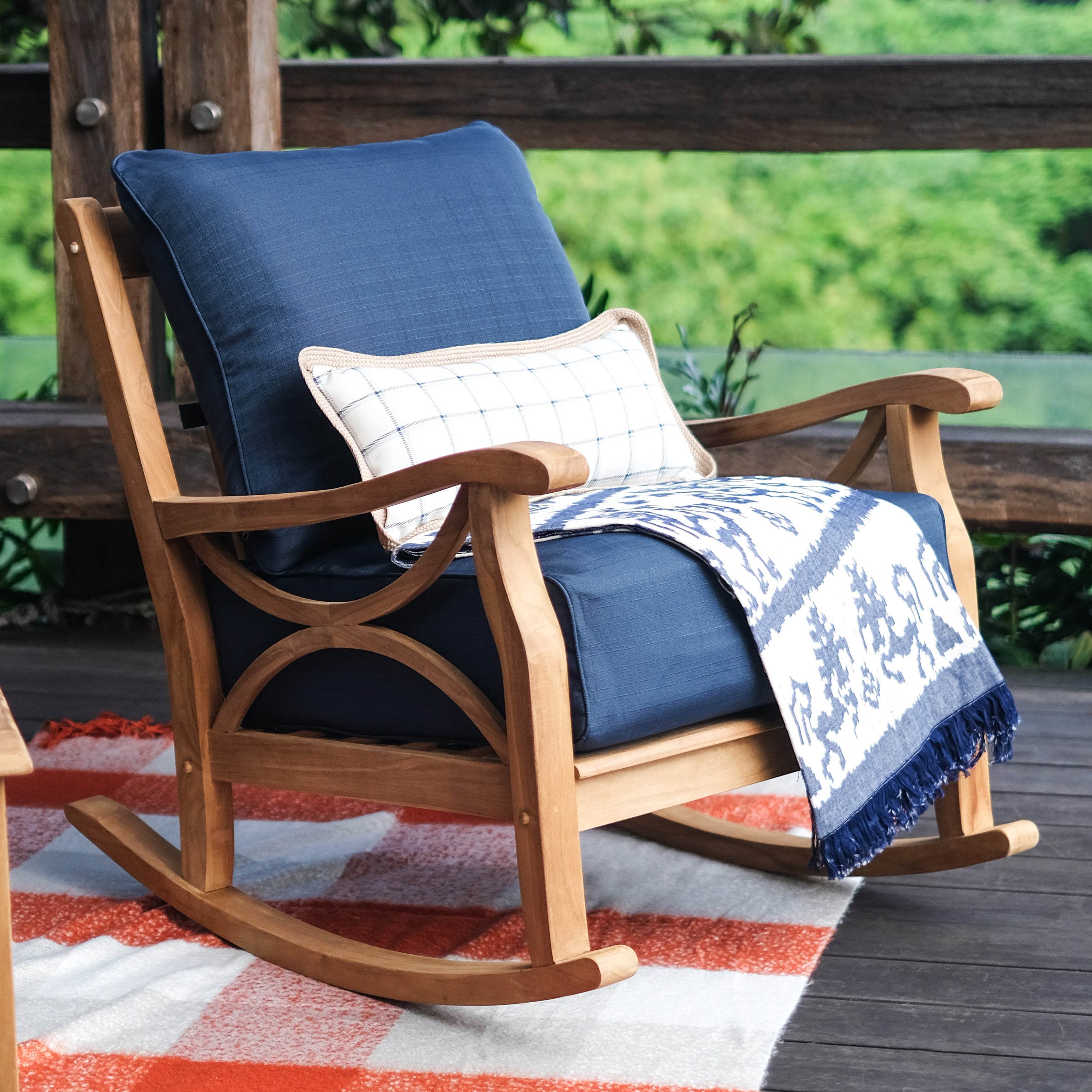 Abbington Solid Teak Wood 4 Piece Outdoor Conversation Set with Navy Cushion - Image 3