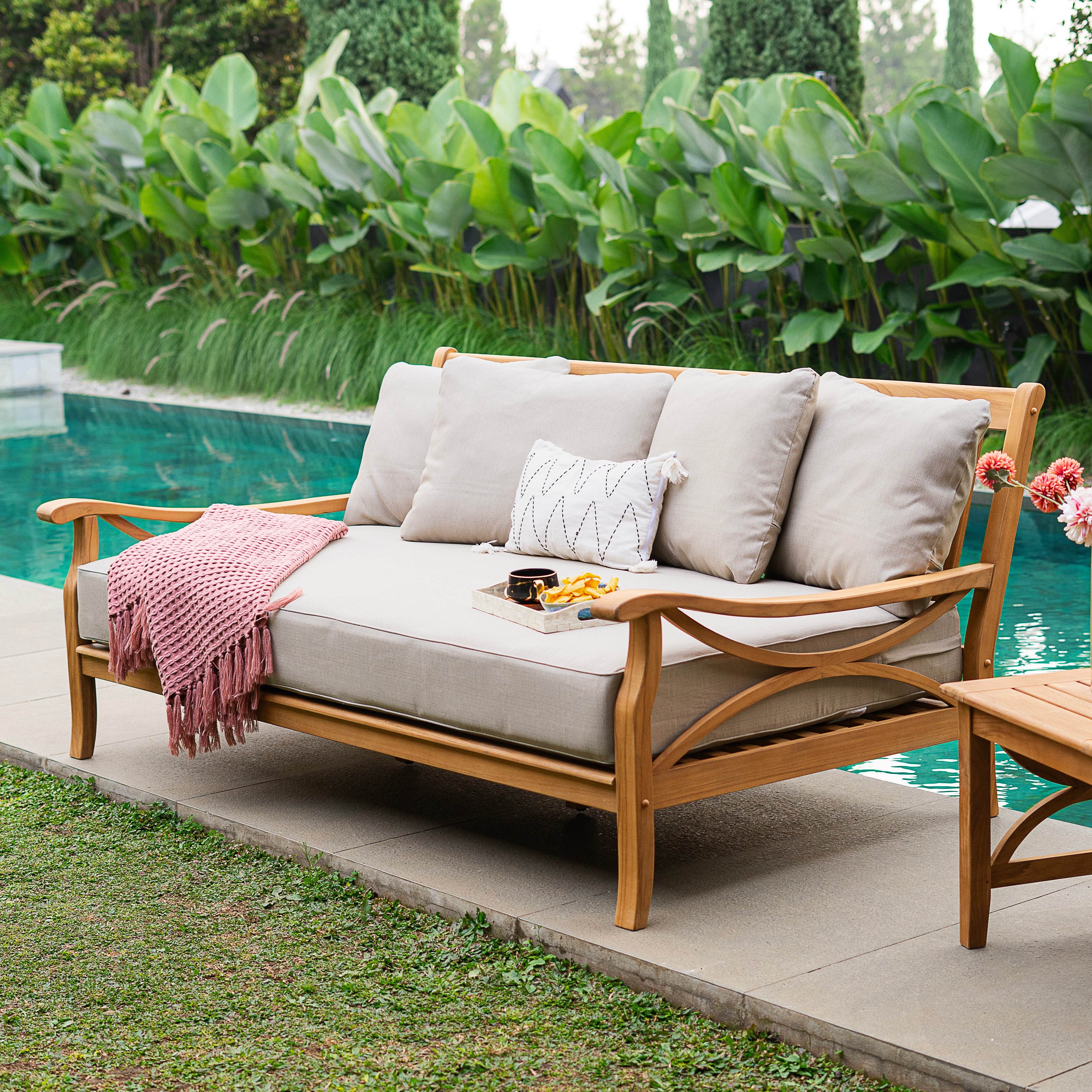 Abbington Solid Teak Wood 4 Piece Patio Conversation Set with Beige Cushion - Image 2