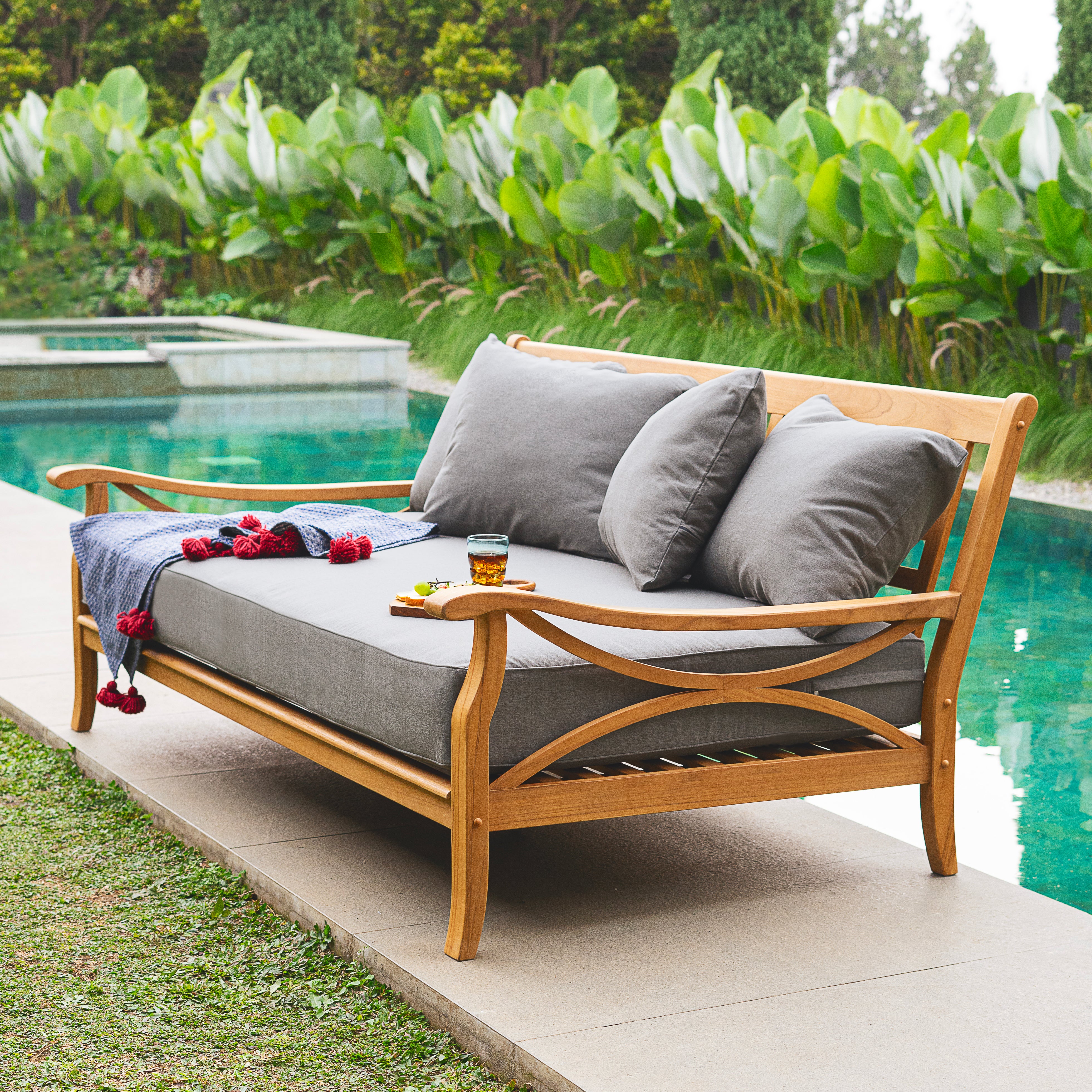 Abbington Solid Teak Wood 4 Piece Patio Conversation Set with Gray Cushion - Image 3