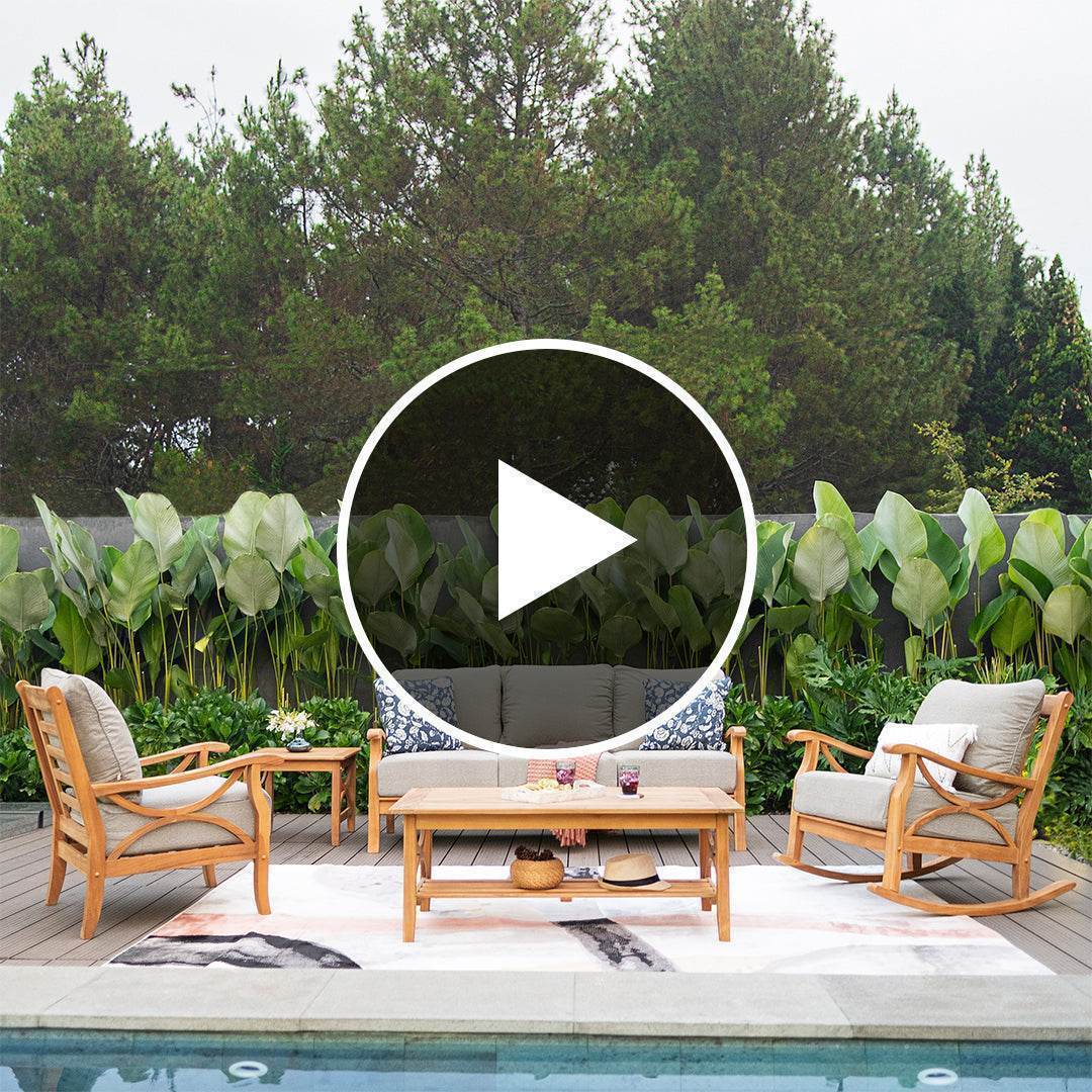 Abbington Teak Wood Outdoor Lounge Chair with Beige Cushion - Image 5