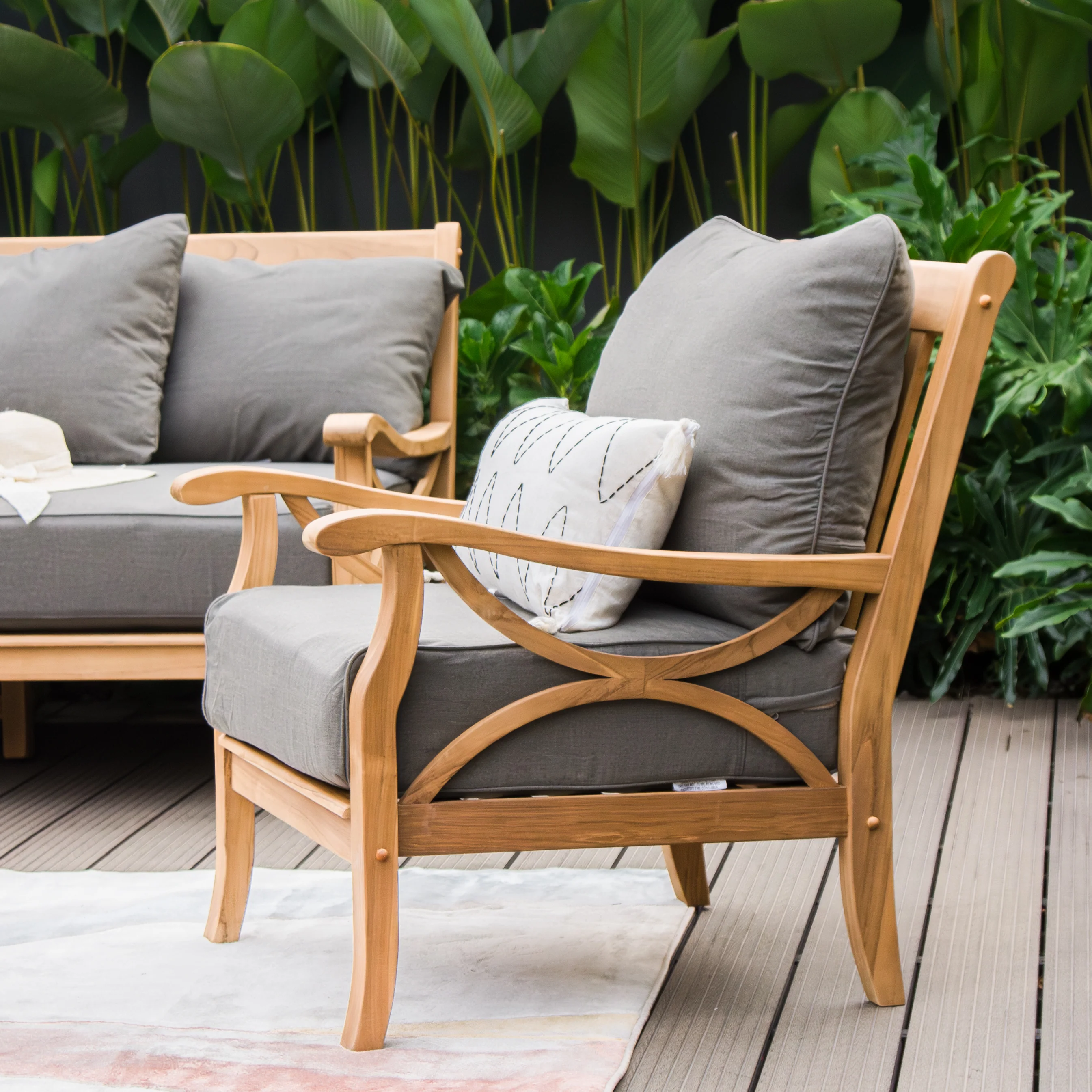 Abbington Solid Teak Wood 4 Piece Patio Conversation Set with Gray Cushion - Image 7