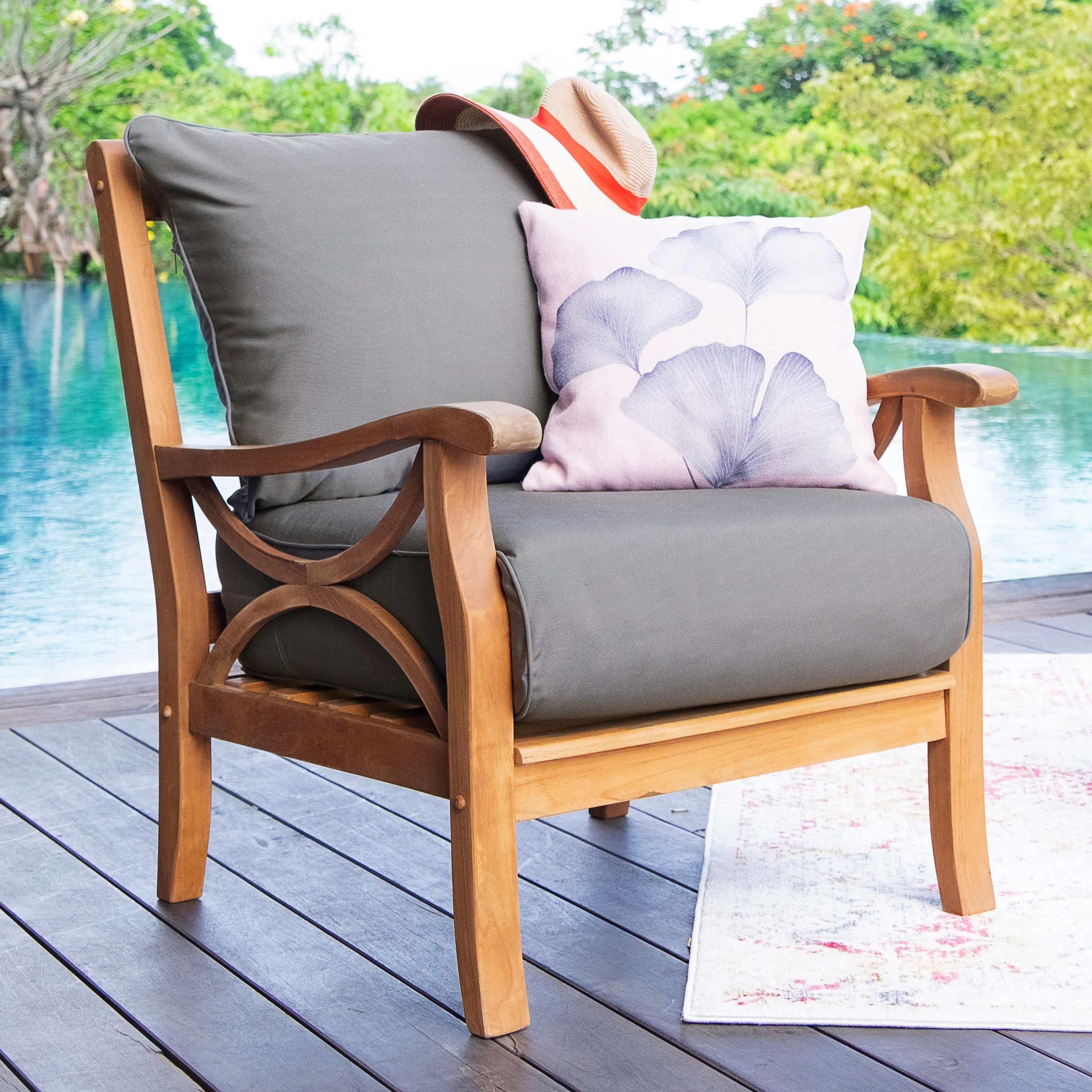 Abbington Solid Teak Wood 4 Piece Patio Conversation Set with Gray Cushion - Image 8