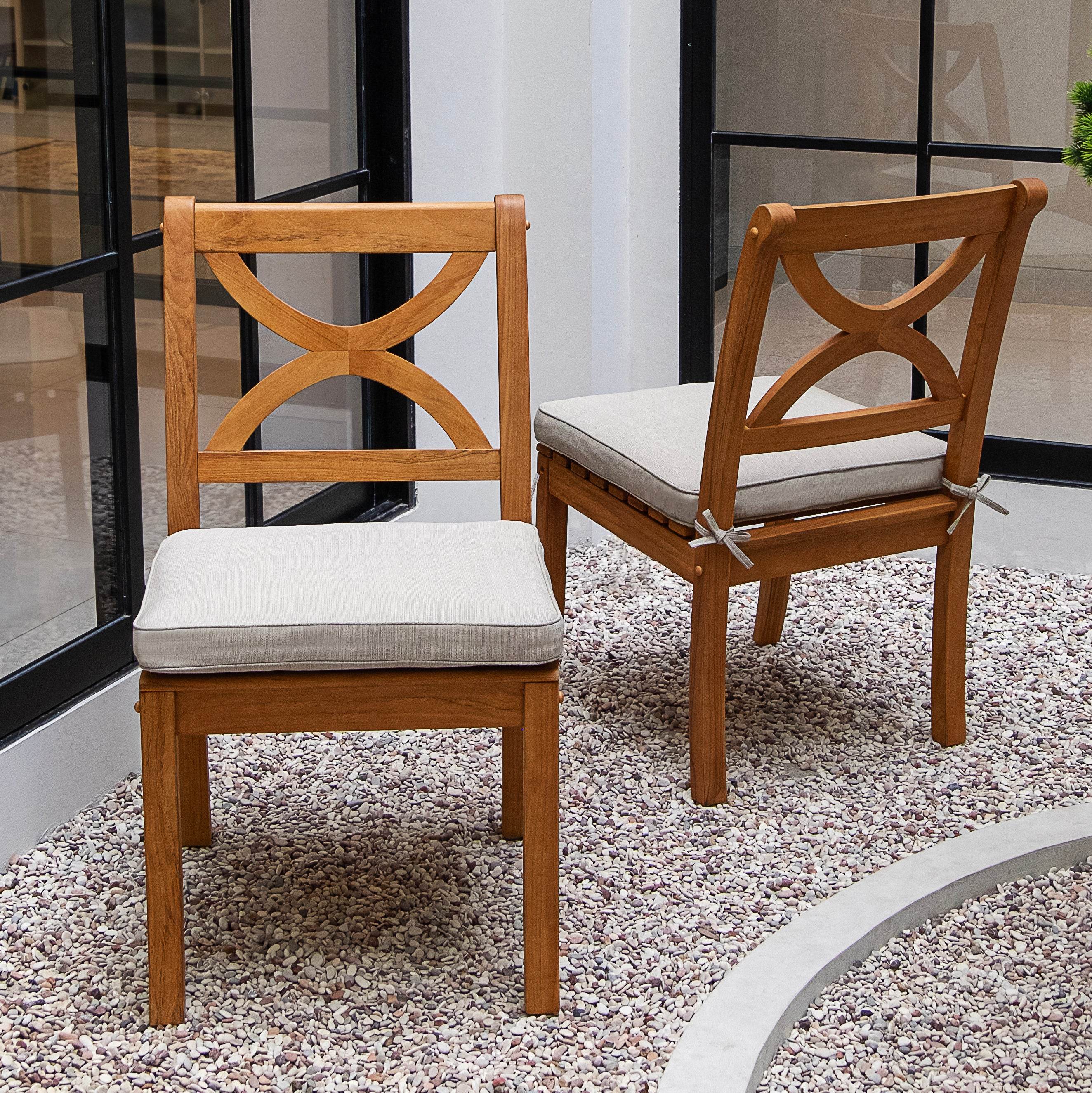 Abbington Teak Wood 2 Pieces Outdoor Dining Chair with Beige Seatpad - Image 3