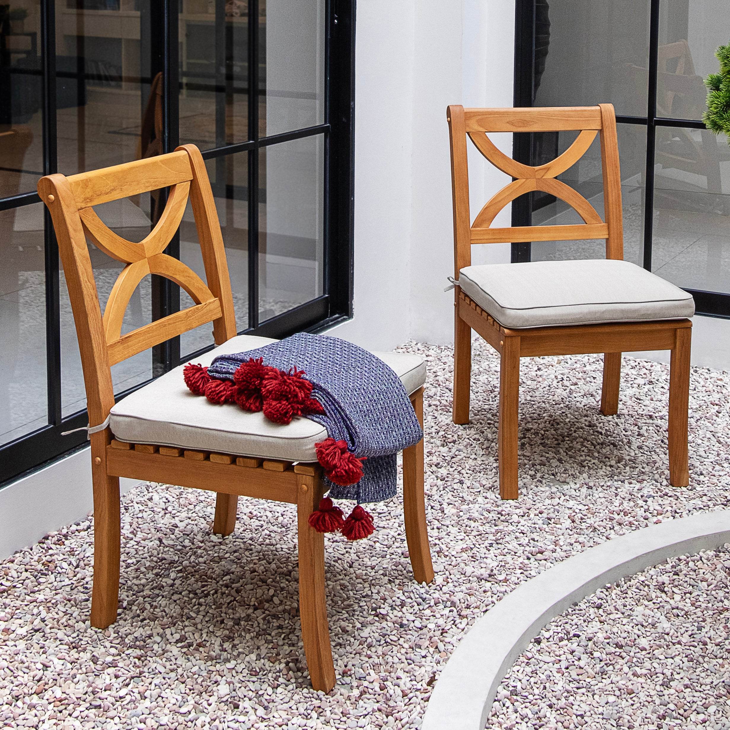 Abbington Teak Wood 2 Pieces Outdoor Dining Chair with Beige Seatpad - Image 4