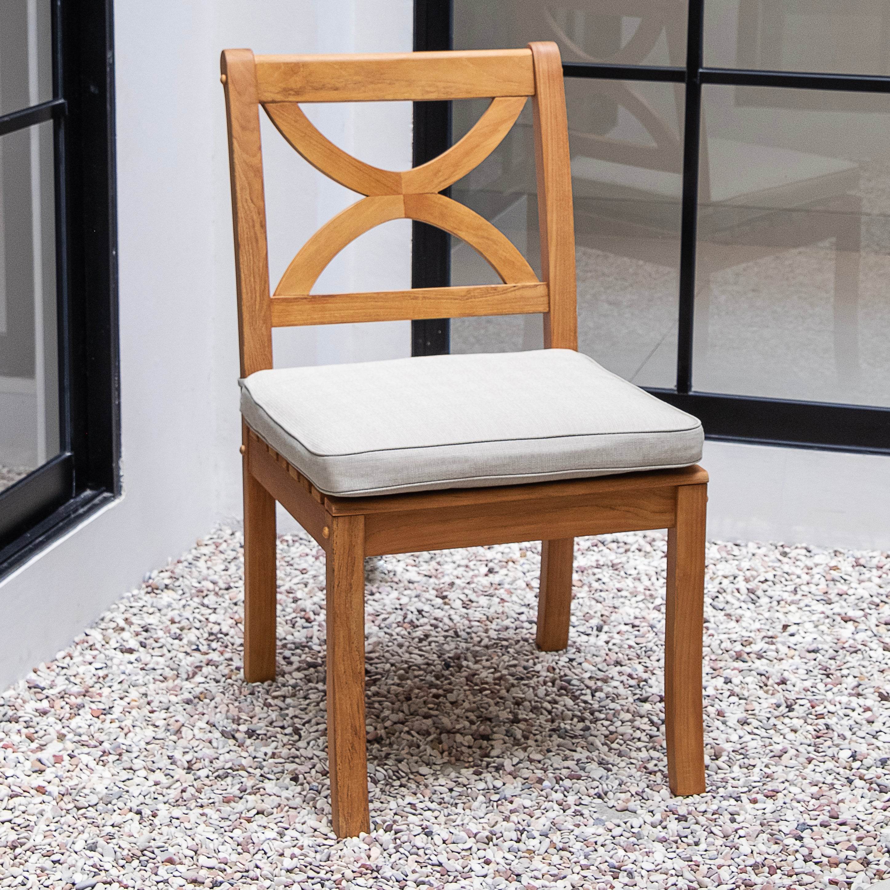 Abbington Teak Wood 2 Pieces Outdoor Dining Chair with Beige Seatpad - Image 5