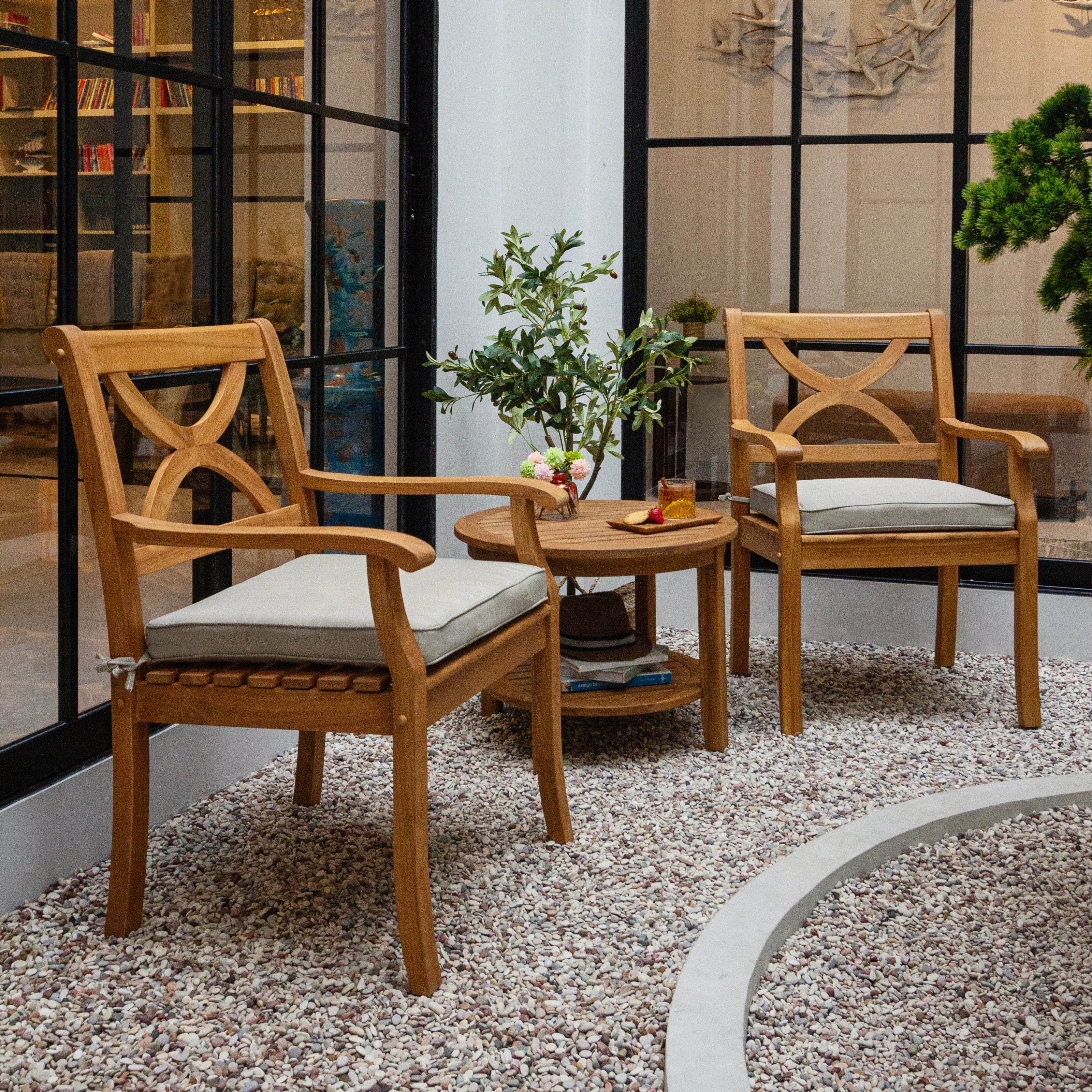 Abbington Teak Wood 3 Piece Outdoor Bistro Set with Beige Seatpad - Image 5