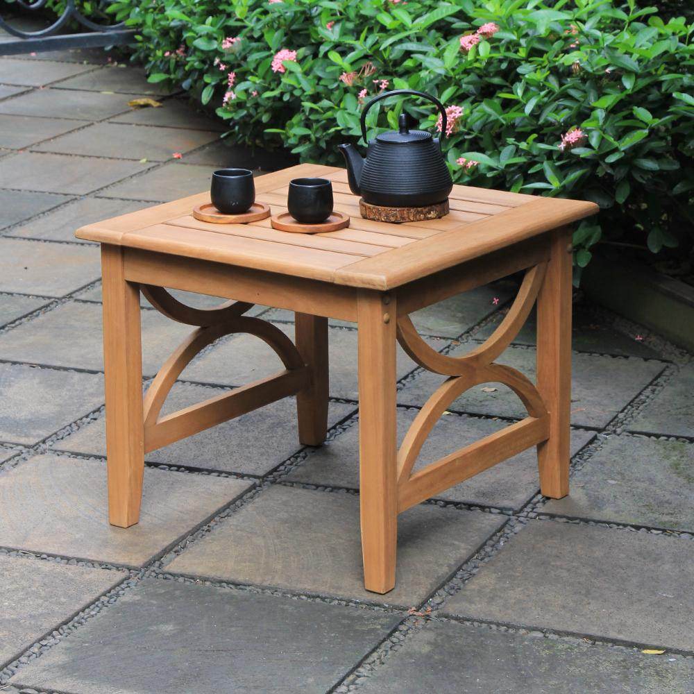 Abbington Teak Wood 3 Pieces Patio Conversation Set with Navy Cushion - Image 11