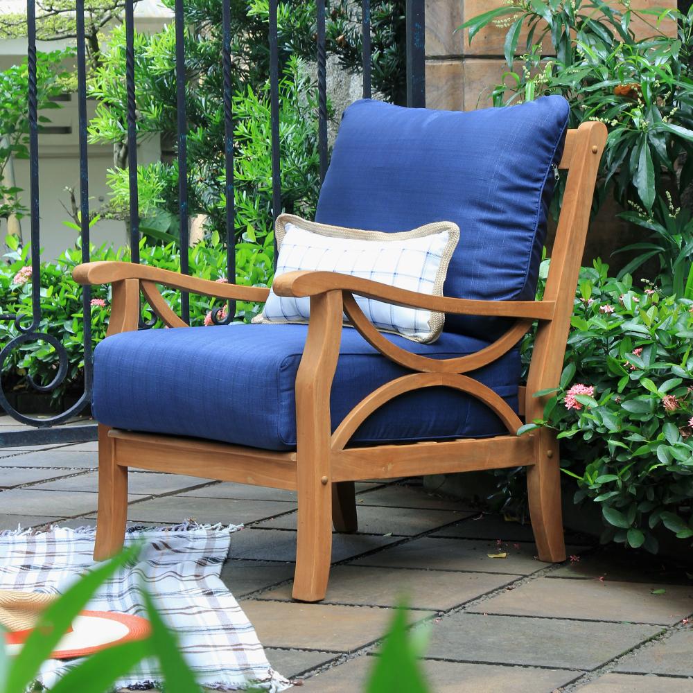 Abbington Teak Wood 3 Pieces Patio Conversation Set with Navy Cushion - Image 13