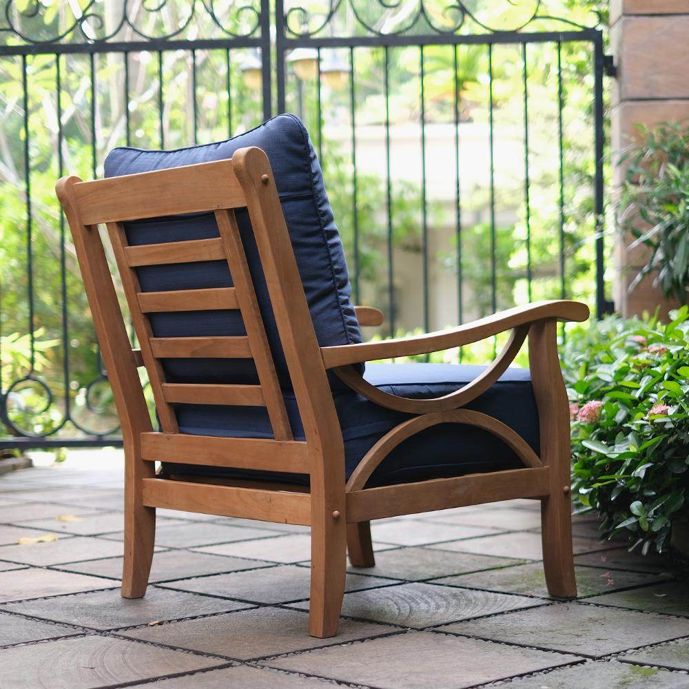 Abbington Teak Wood 3 Pieces Patio Conversation Set with Navy Cushion - Image 8