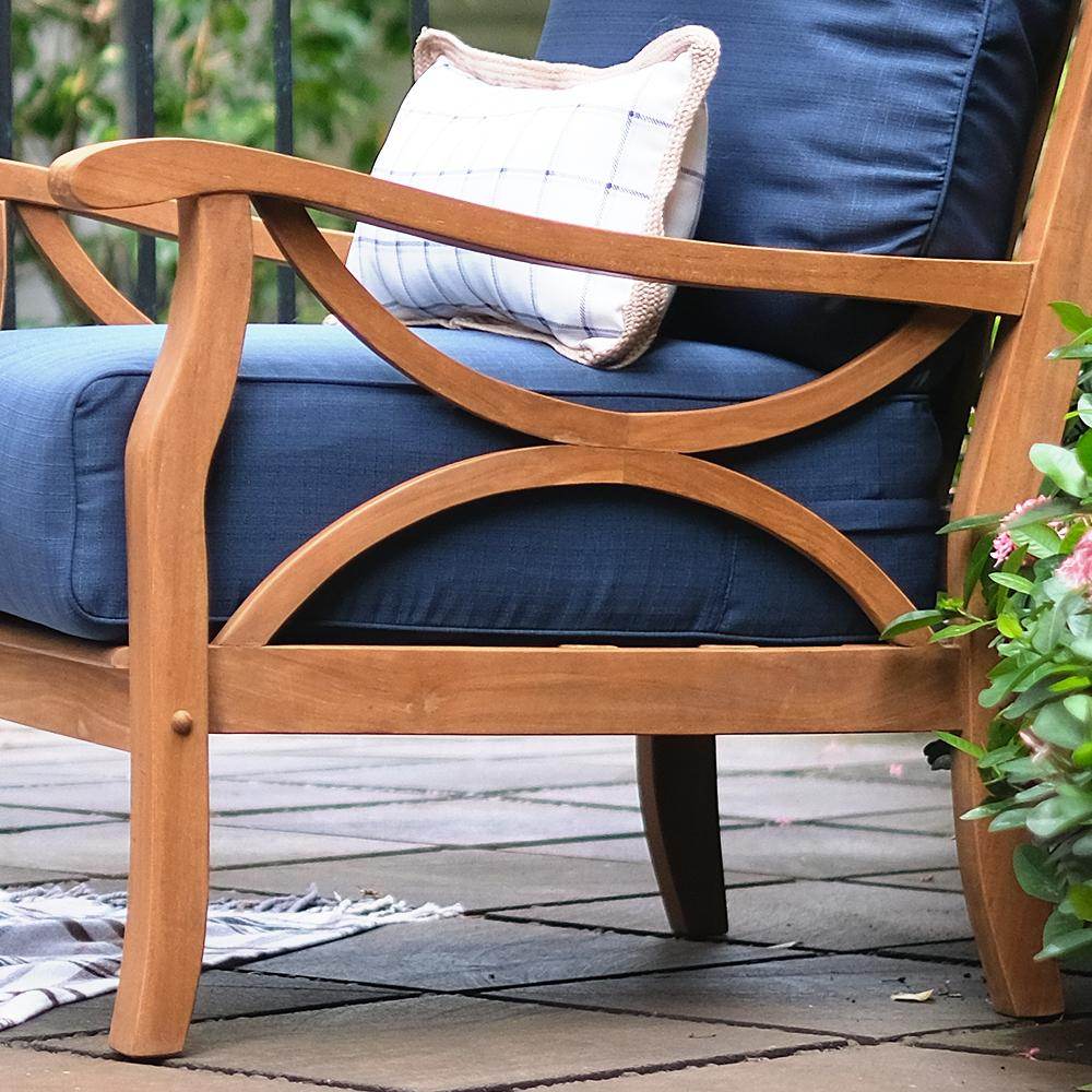 Abbington Teak Wood 3 Pieces Patio Conversation Set with Navy Cushion - Image 9