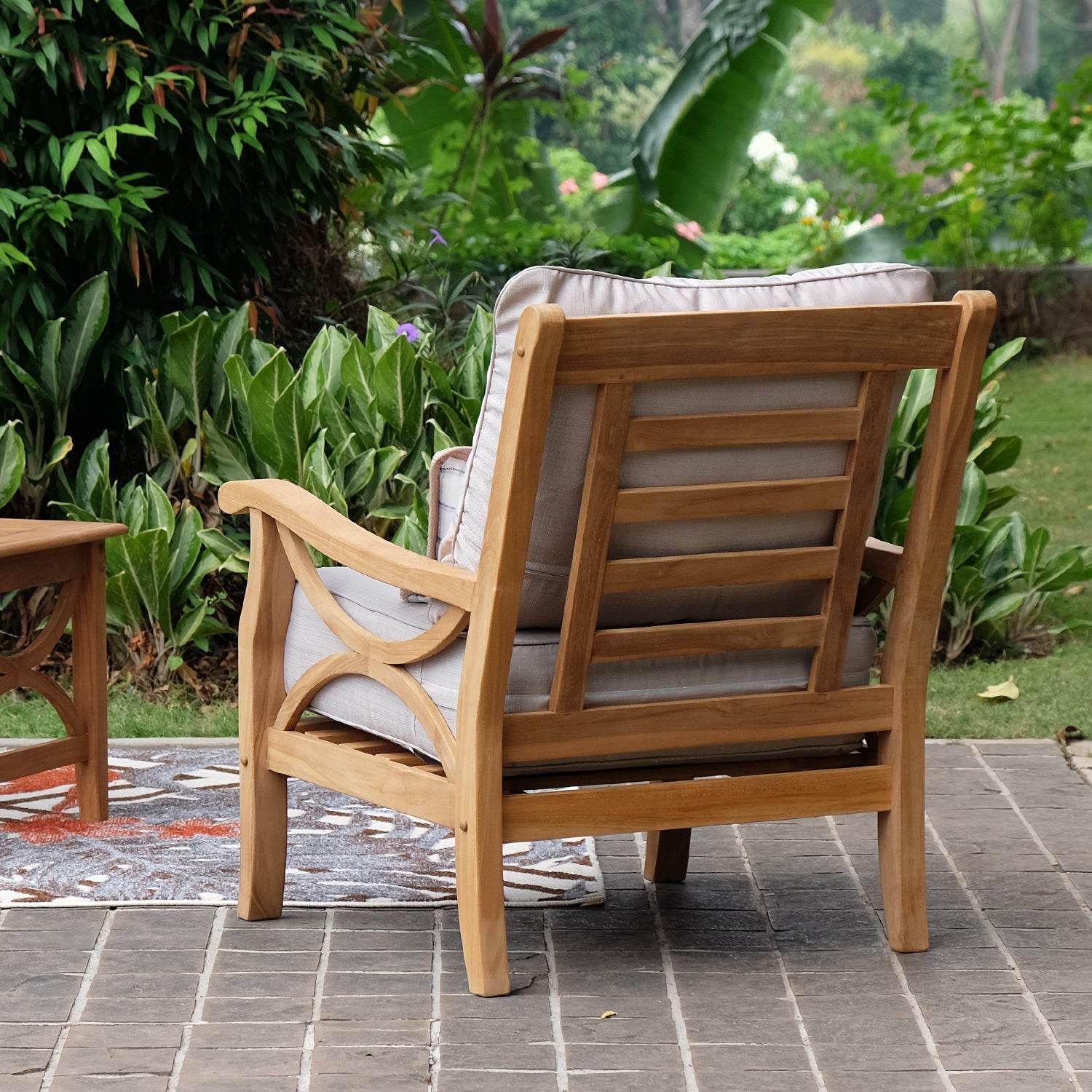 Abbington Teak Wood 3 Pieces Patio Conversation Set with Beige Cushion - Image 4
