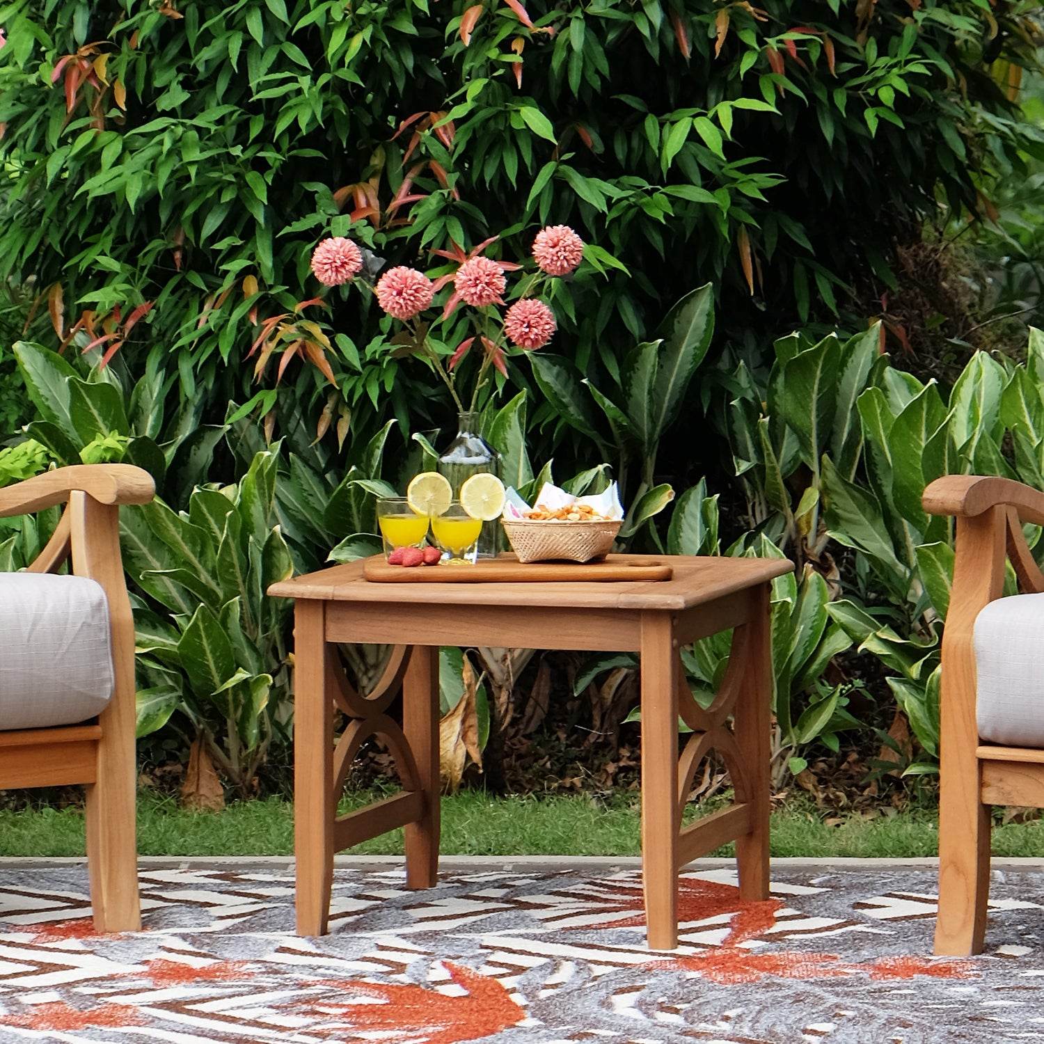 Abbington Teak Wood 3 Pieces Patio Conversation Set with Beige Cushion - Image 9