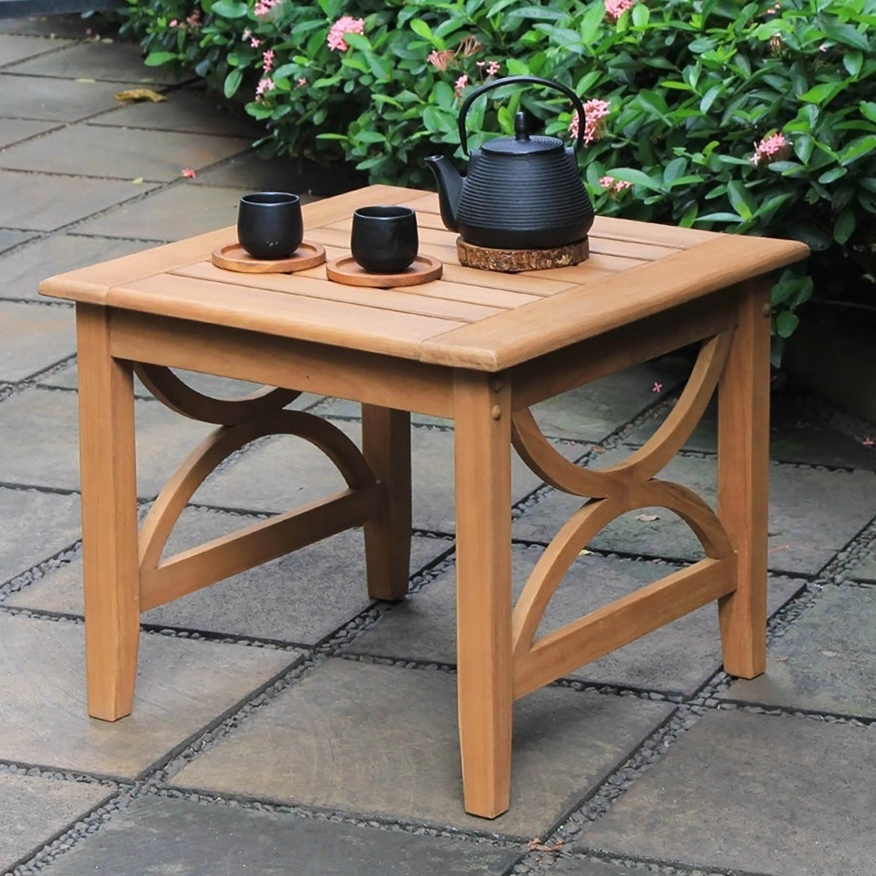 Abbington Teak Wood 3 Pieces Patio Rocker Conversation Set with Beige Cushion - Image 10