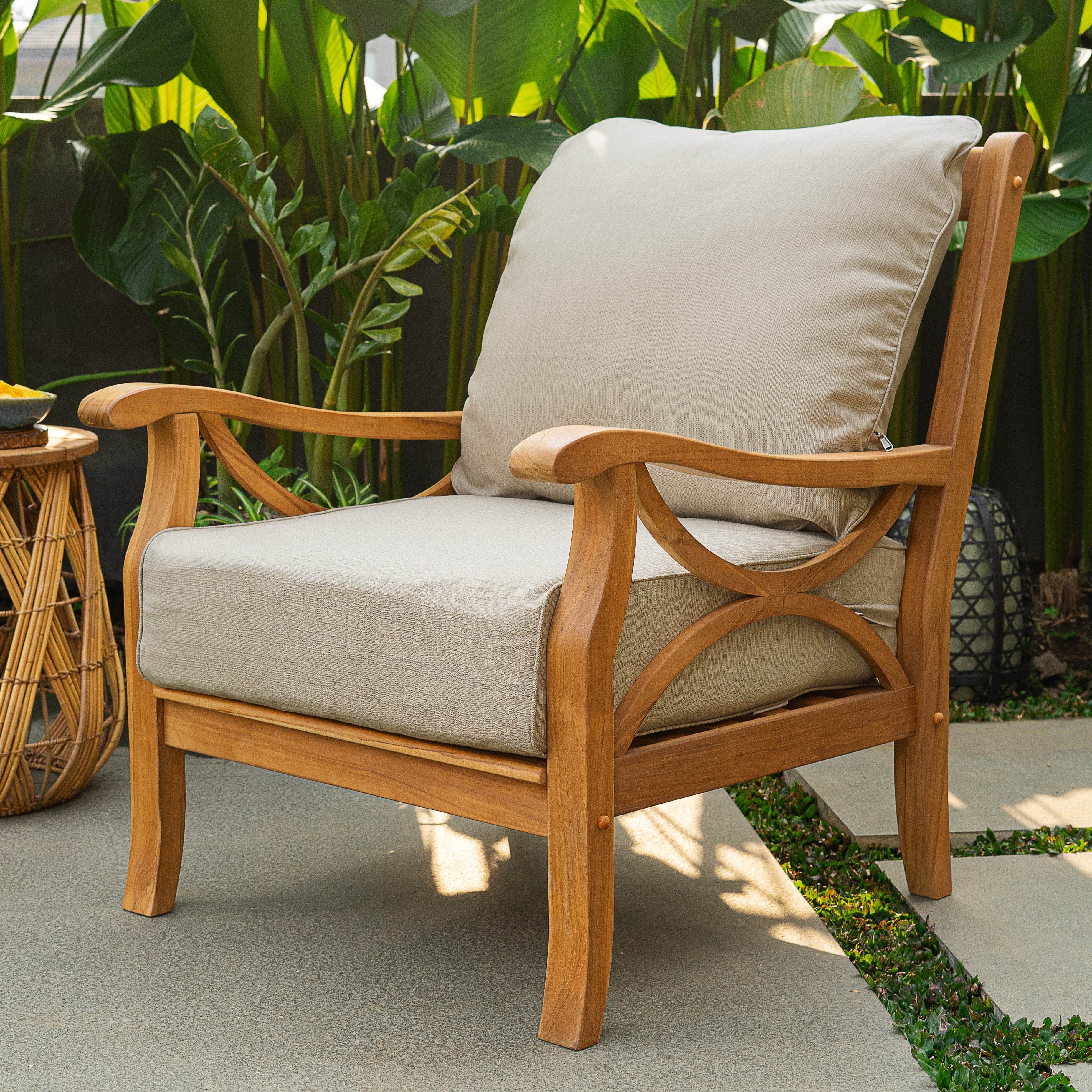 Abbington Teak Wood 4 Piece Patio Conversation Set with Beige Cushion - Image 3