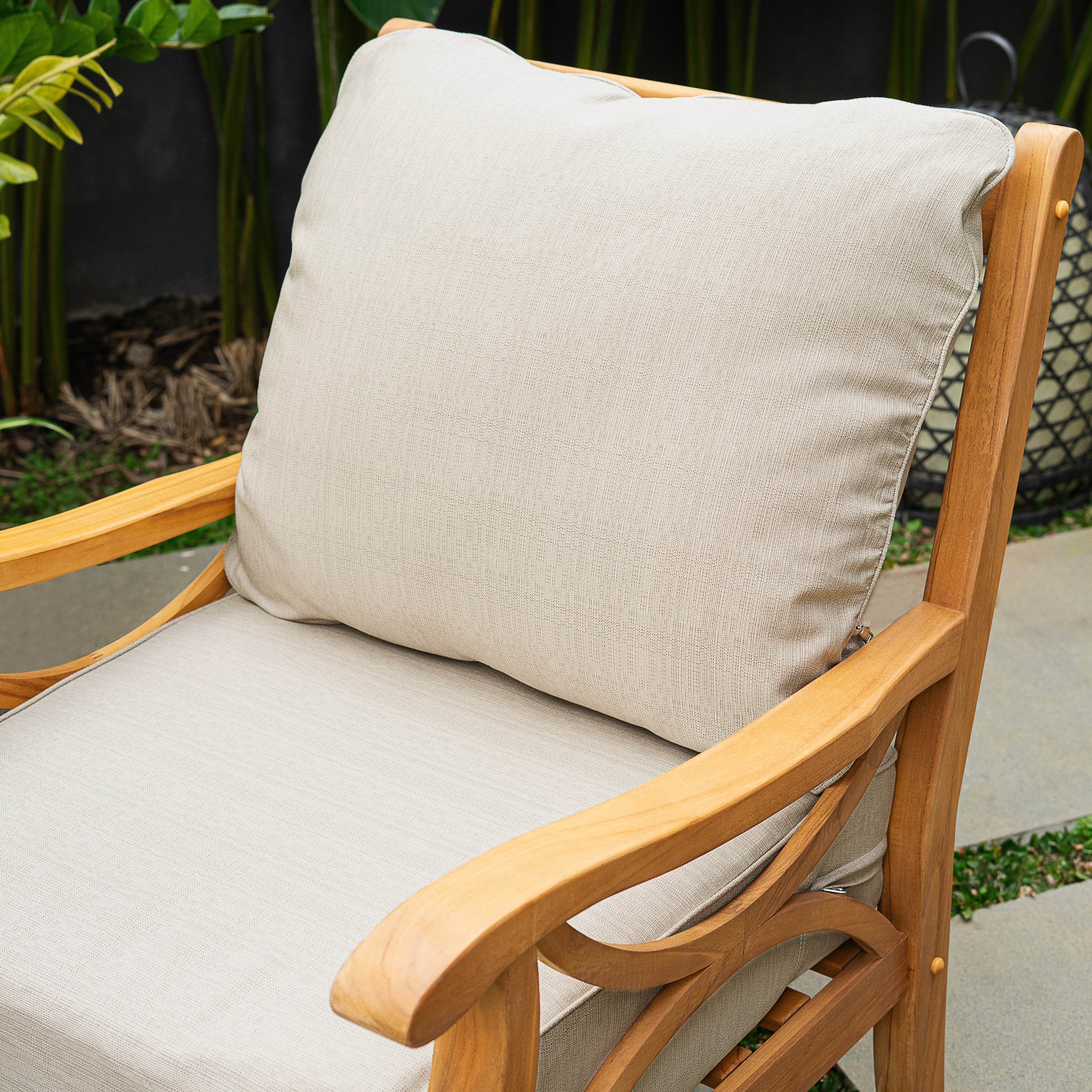 Abbington Teak Wood 4 Piece Patio Conversation Set with Beige Cushion - Image 6