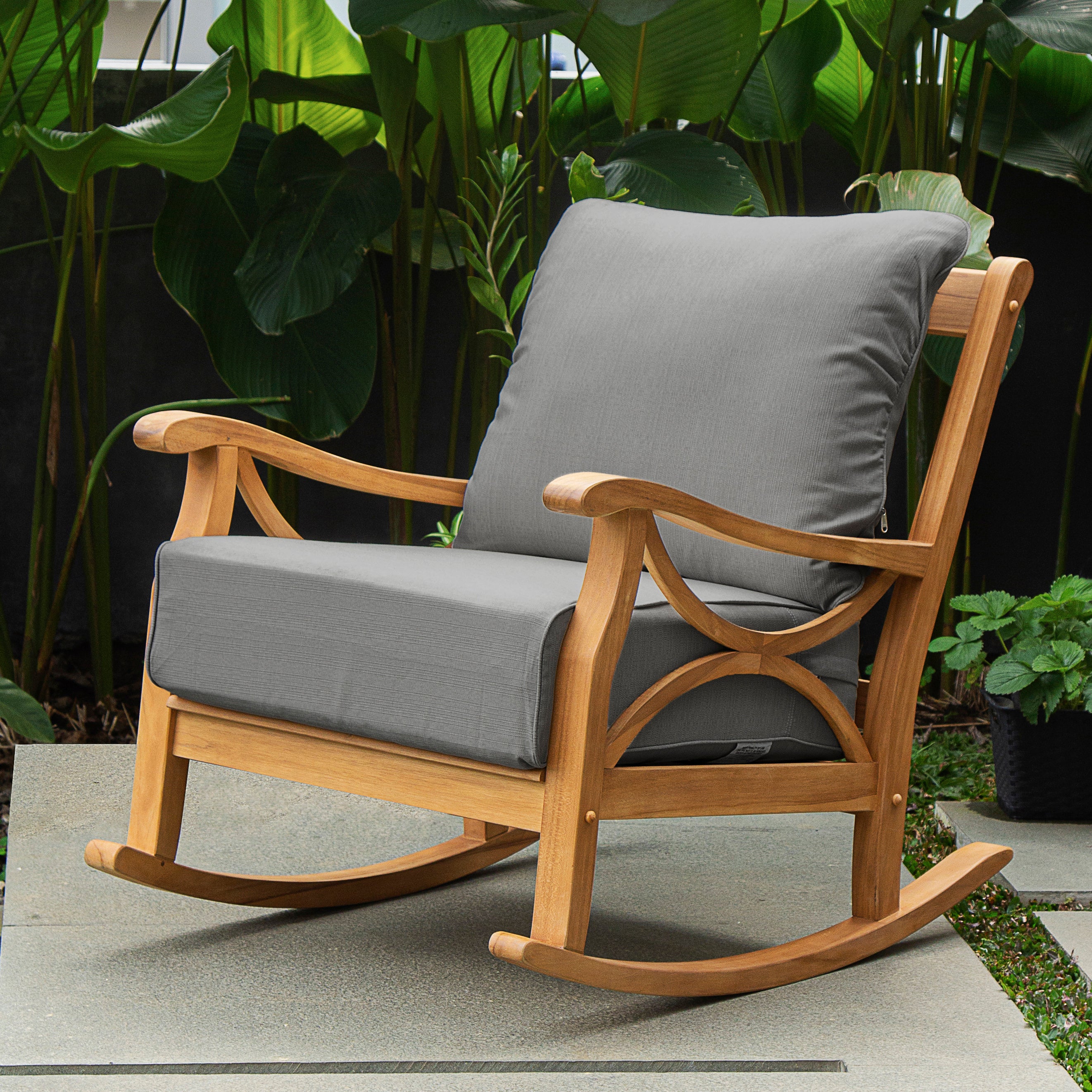 Abbington Teak Wood 4 Piece Patio Conversation Set with Gray Cushion - Image 3