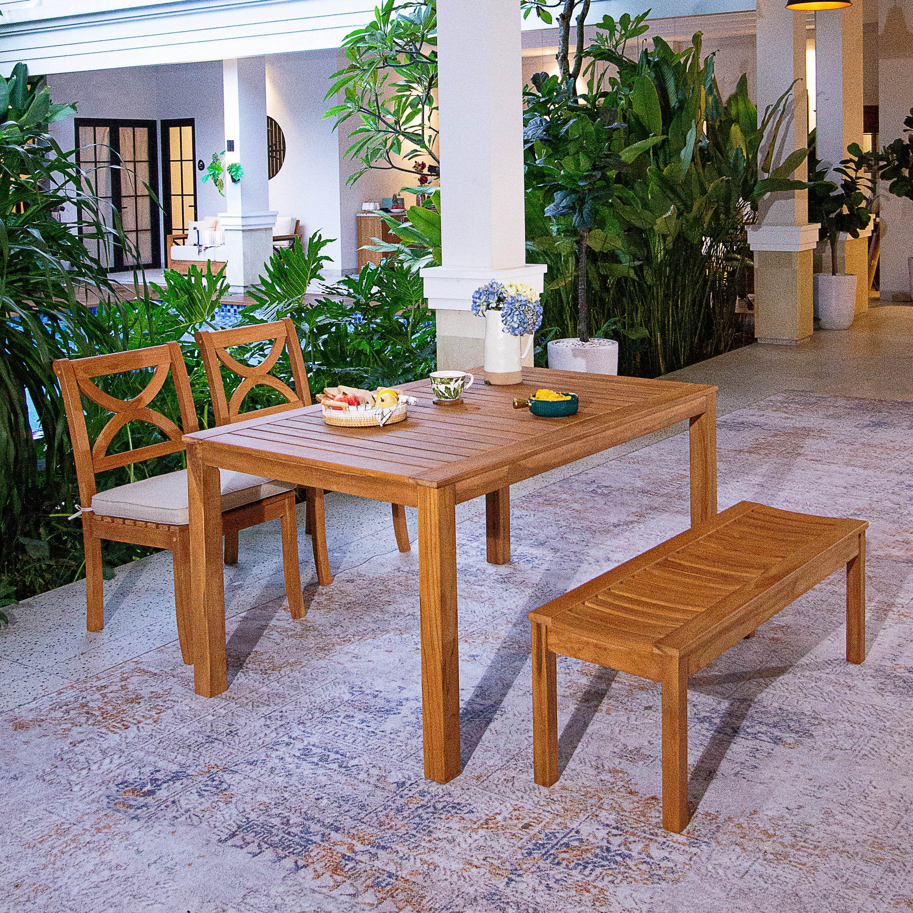 Abbington Teak Wood 4 Pieces Outdoor Dining Set with Backless Bench - Image 2