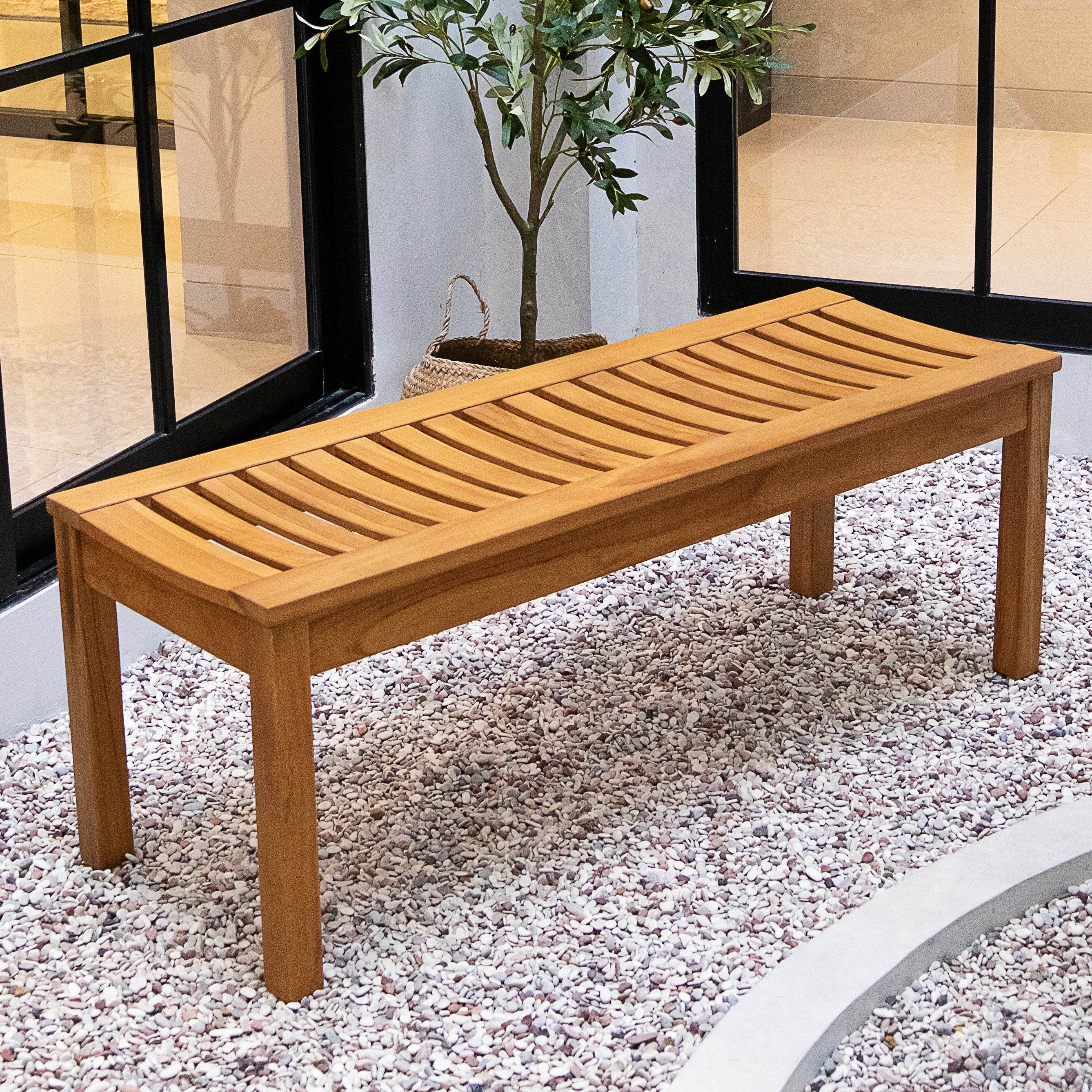 Abbington Teak Wood 4 Pieces Outdoor Dining Set with Backless Bench - Image 9