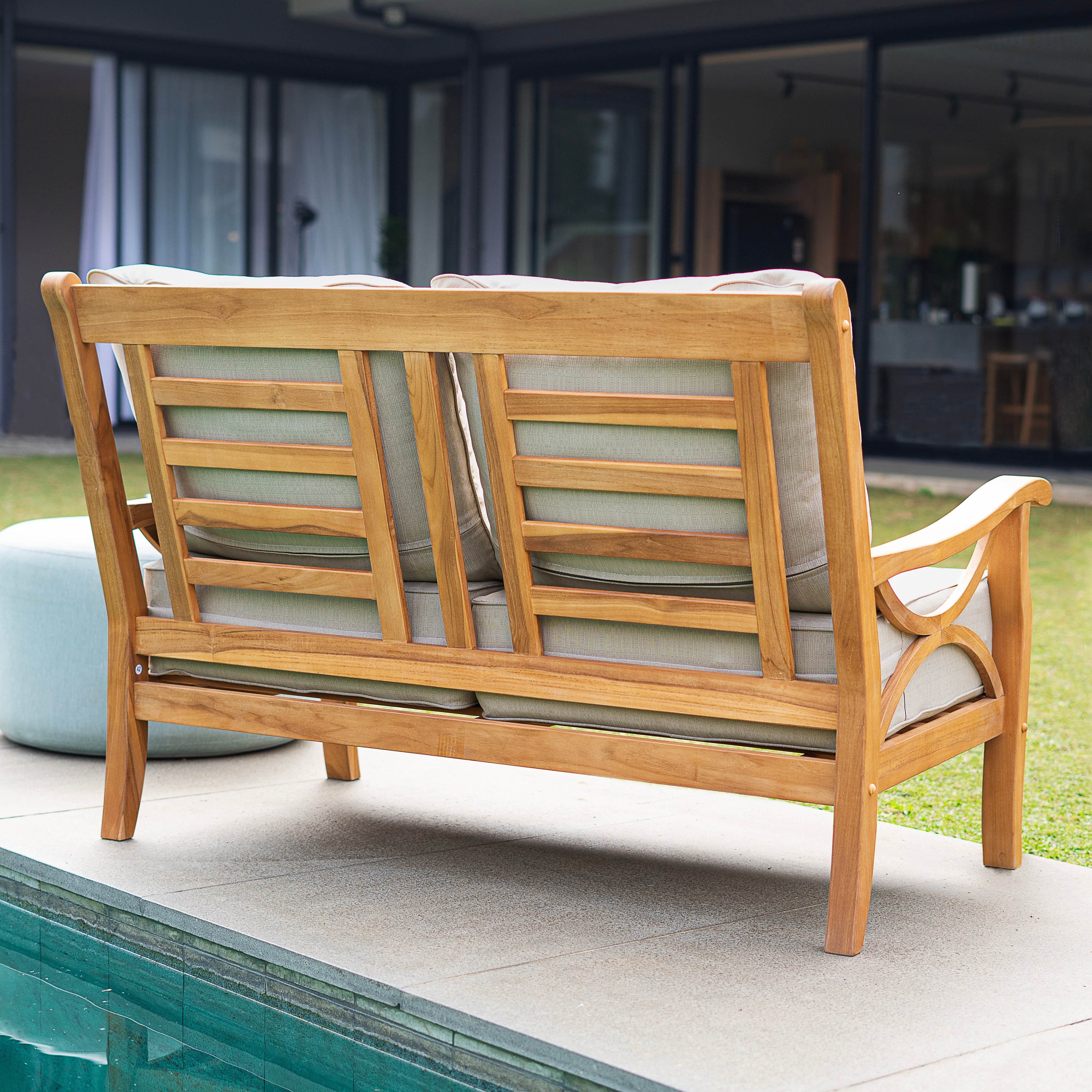 Abbington Teak Wood 4 Pieces Patio Conversation Set with Beige Cushion - Image 10
